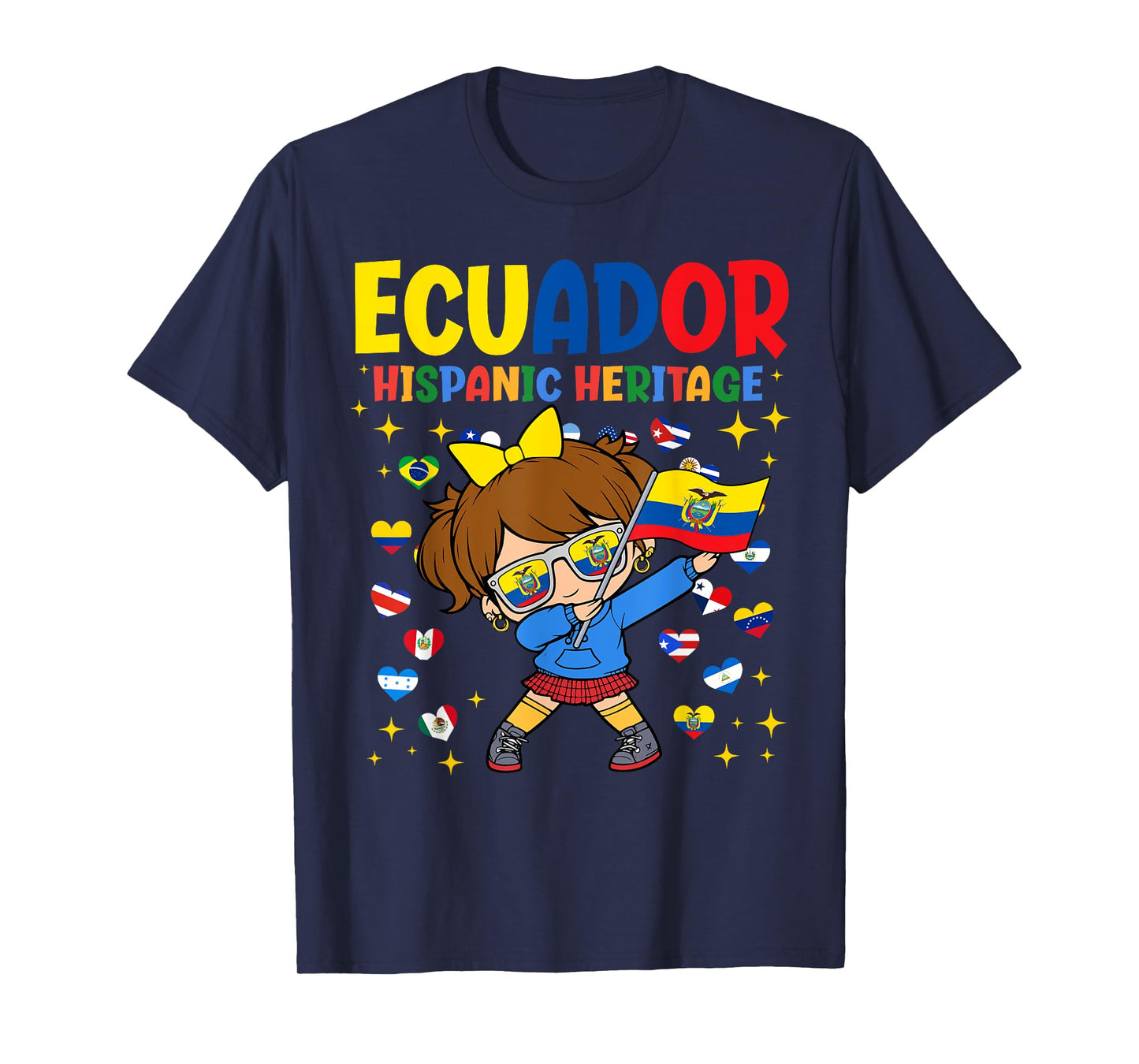 Hispanic Heritage Month Ecuador Flag Ecuadorian Girl Kids T-Shirt