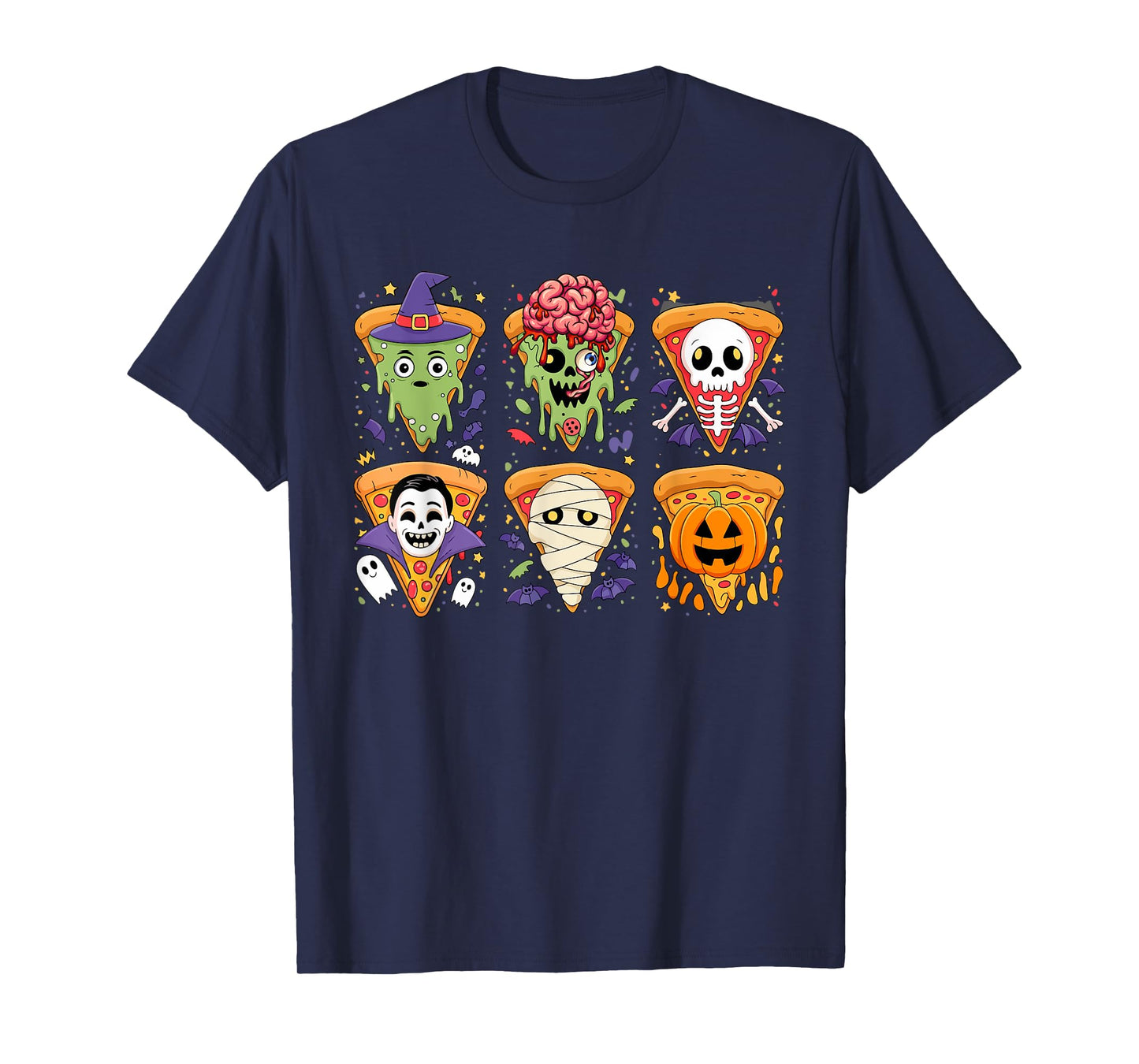 Group Horror Pizzas As Witch Mummy Zombie Halloween T-Shirt