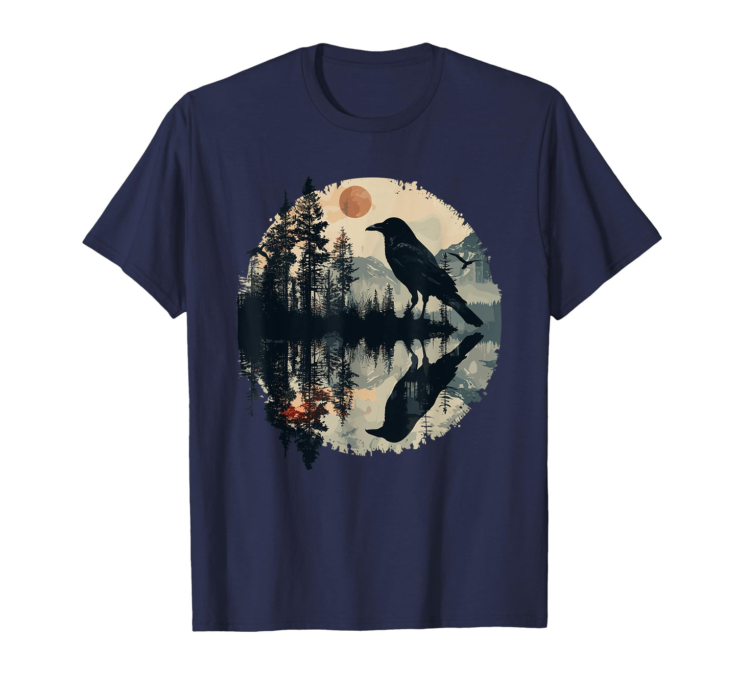 Black Raven Reflection Crow Nature Art T-Shirt
