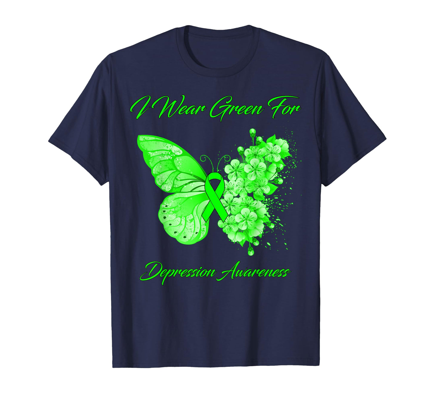 Butterfly I Wear Green For Depression Awareness T-Shirt