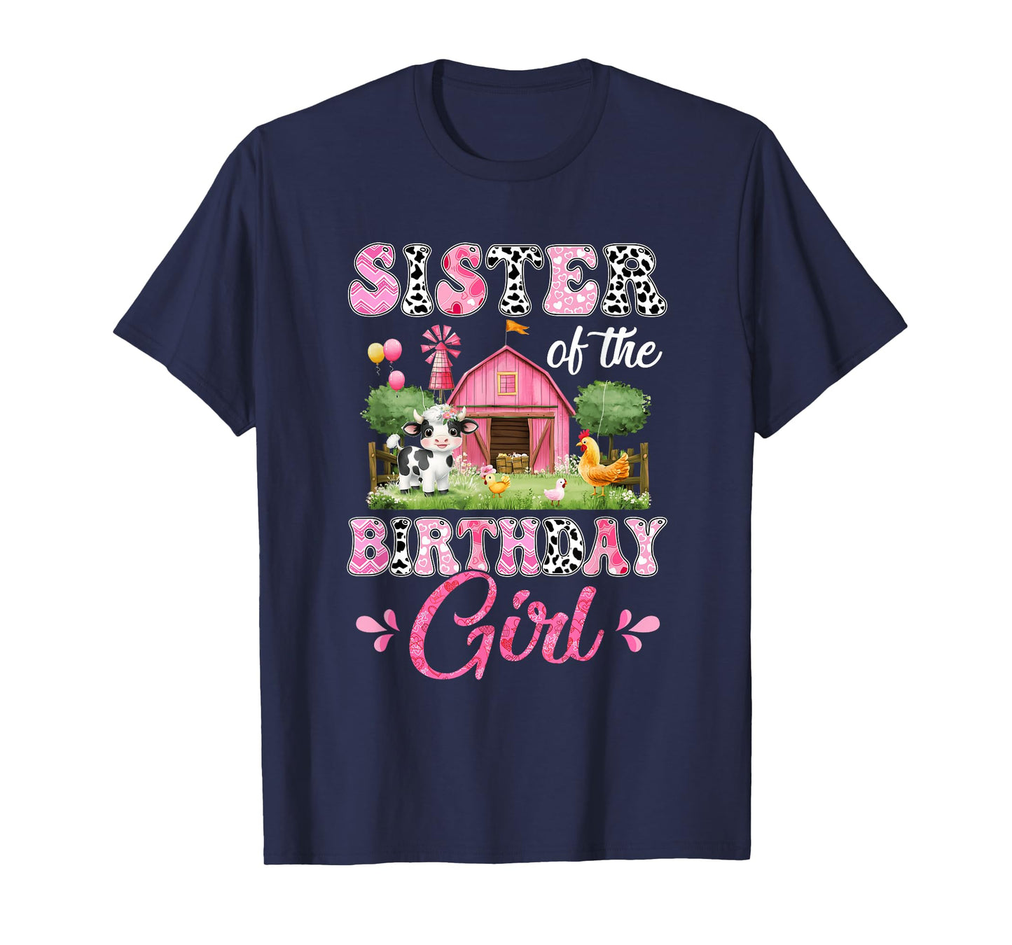 Sister Of The Birthday Girl 1St Birthday Cow Farm Family T-Shirt