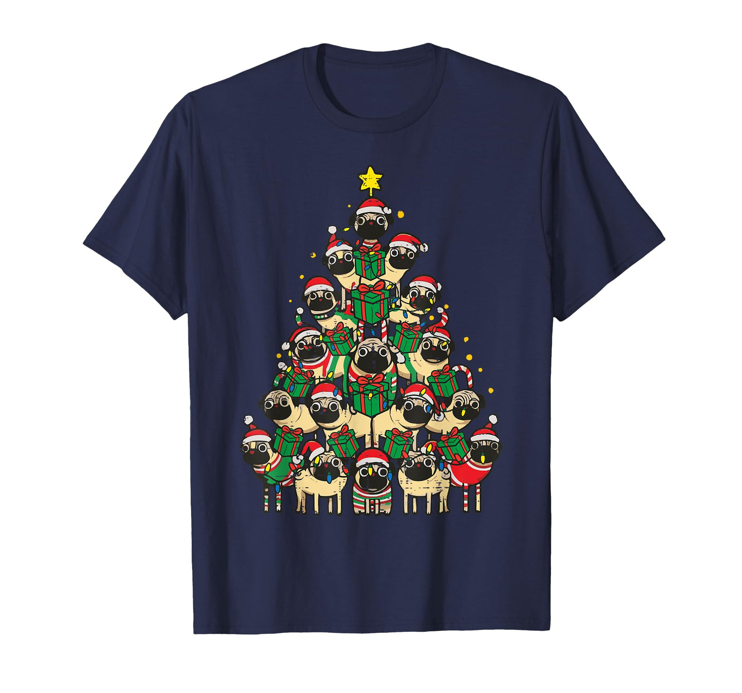 Dog Pugs Christmas Tree Cute Xmas Boys Girls Kids Women Men T-Shirt