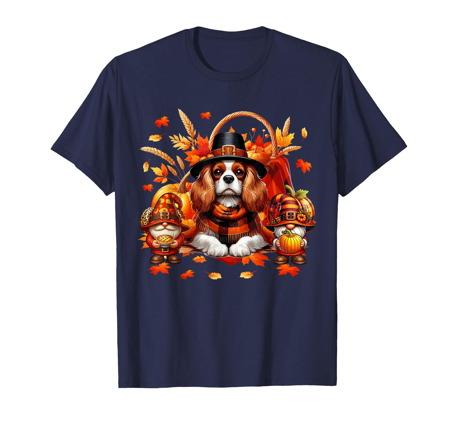 Thanksgiving Cavalier King Charles Spaniel With Gnomes Fall T-Shirt