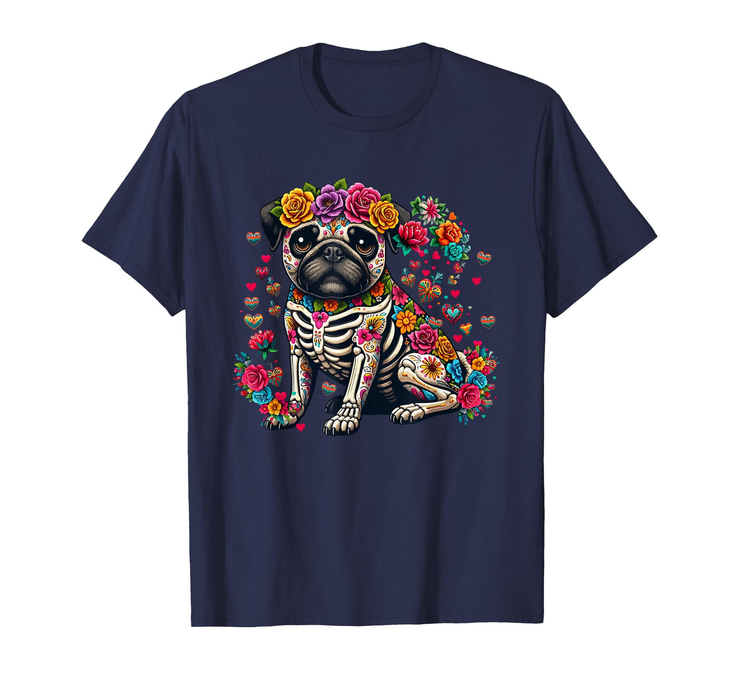 Pug Floral Skeleton Dia De Los Muertos Mexican Lover Owner T-Shirt