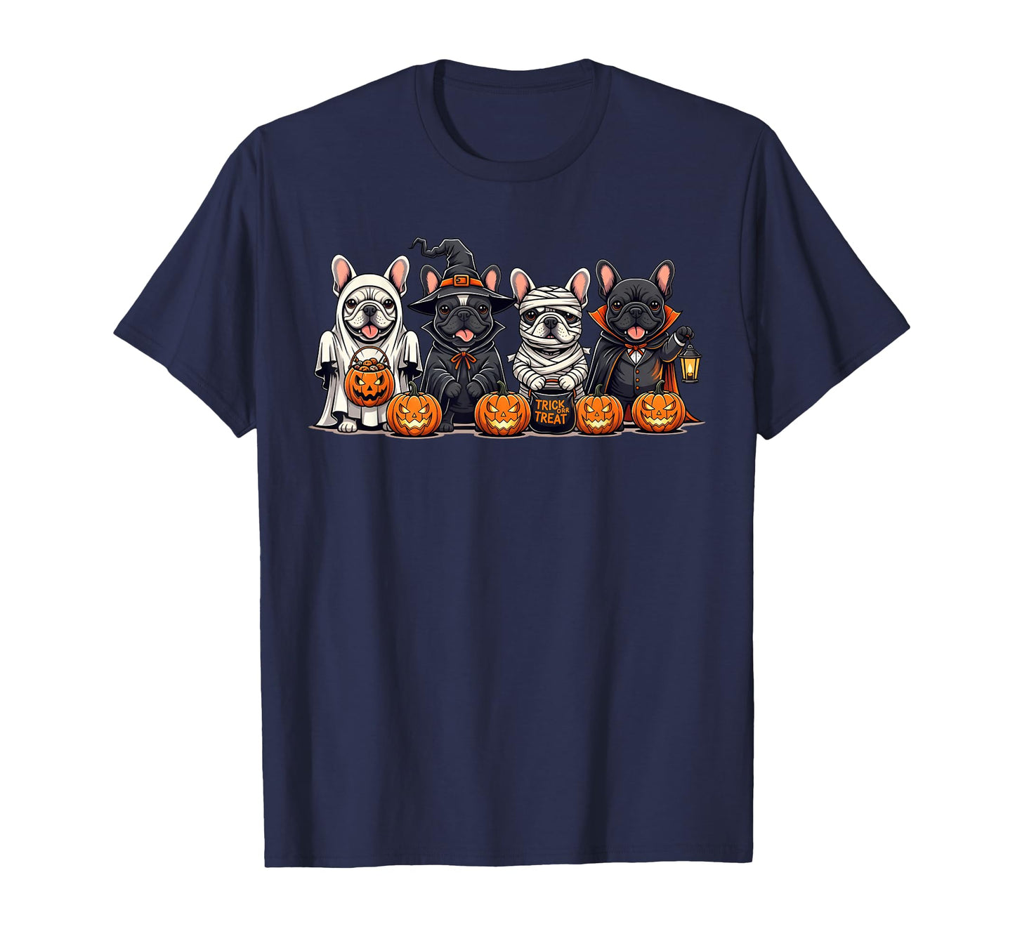 French Bulldog Ghost Witch Pumpkins Halloween Dog Costume T-Shirt