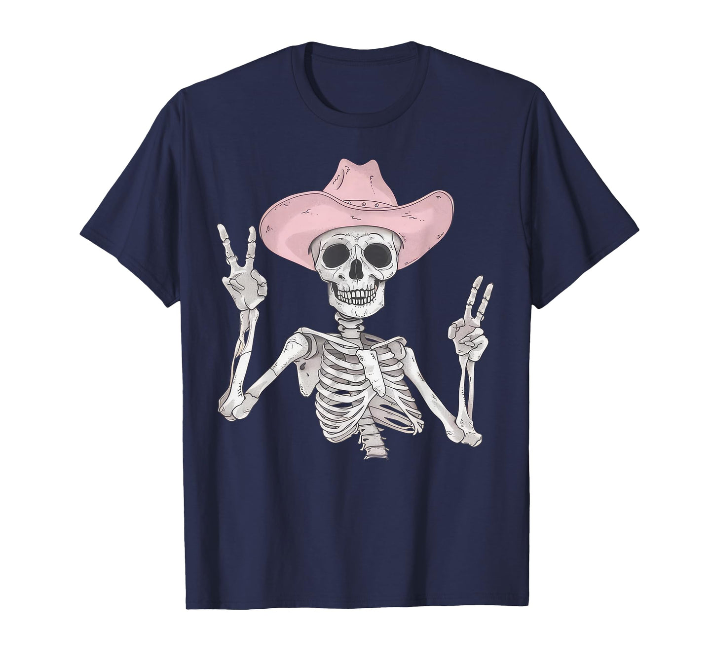 Skeleton Peace Sign Cowboy Hat Western Mexican Halloween T-Shirt
