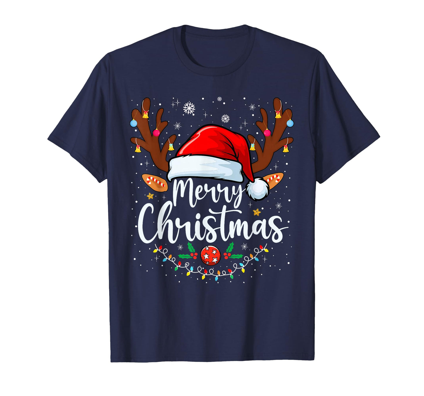 Merry Christmas Red Santa Hat Reindeer Xmas Matching Family T-Shirt