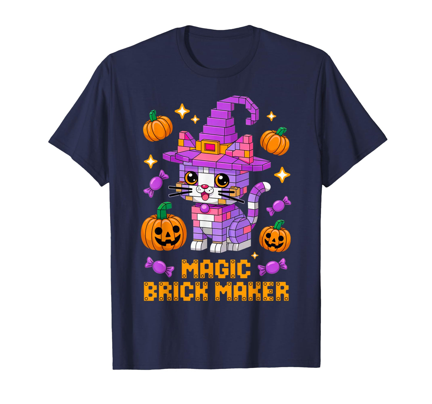 Master Builder Halloween Cat Lover Building Bricks Blocks T-Shirt