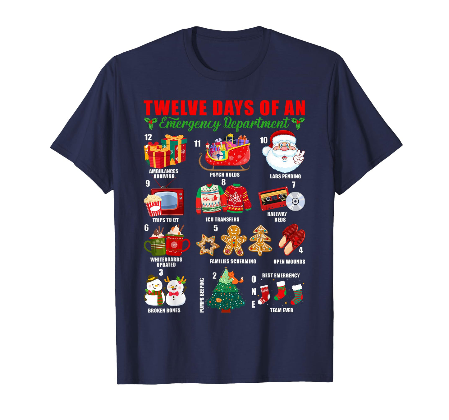 Twelve Days of an Emergency Department ED Nurse Christmas T-Shirt