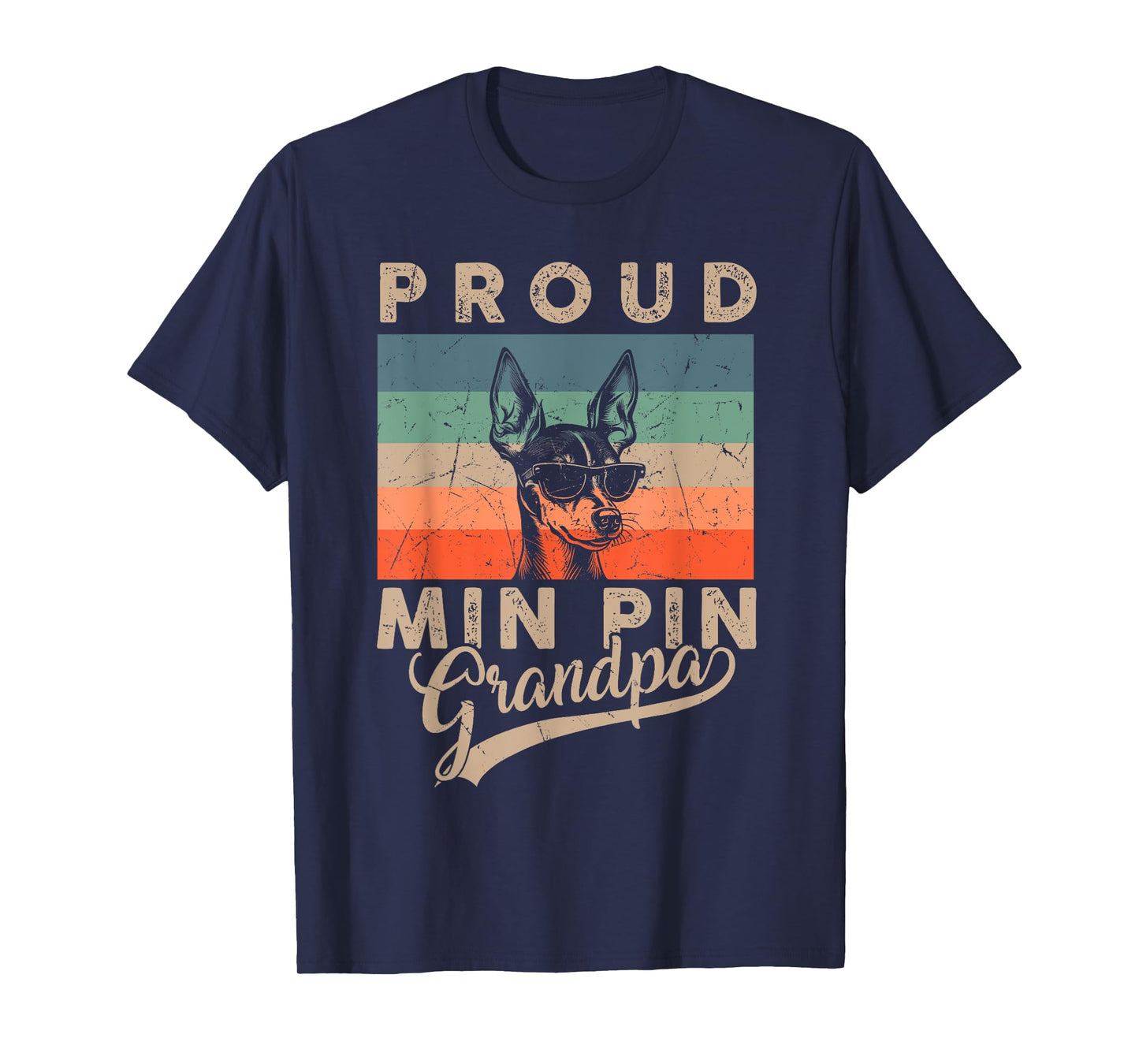 Vintage Proud Min Pin Dog Grandpa Dog Owners Father's Day T-Shirt for Men Women Kids