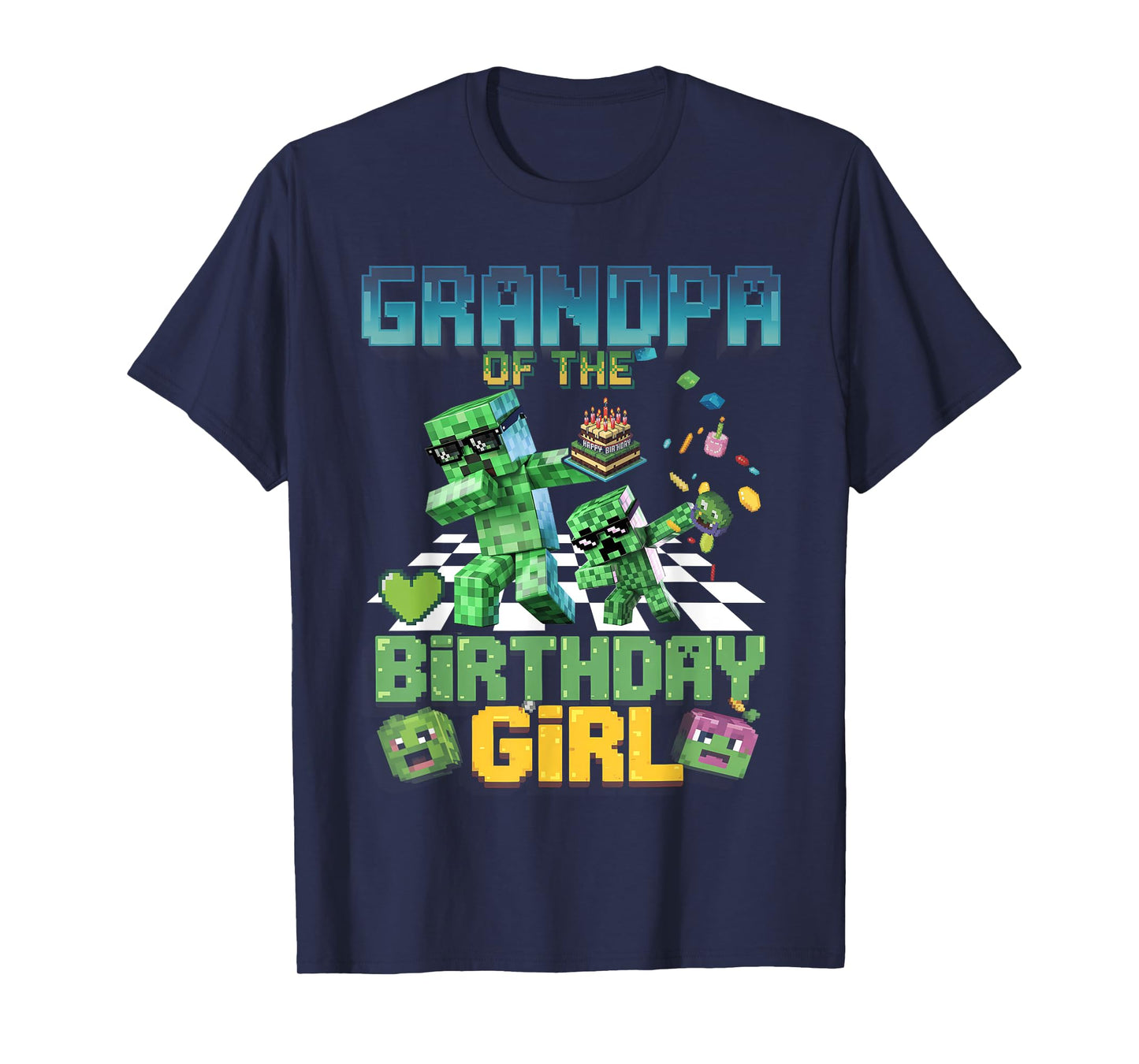 Grandpa of the Birthday Girl Funny Video Game Pixel T-Shirt