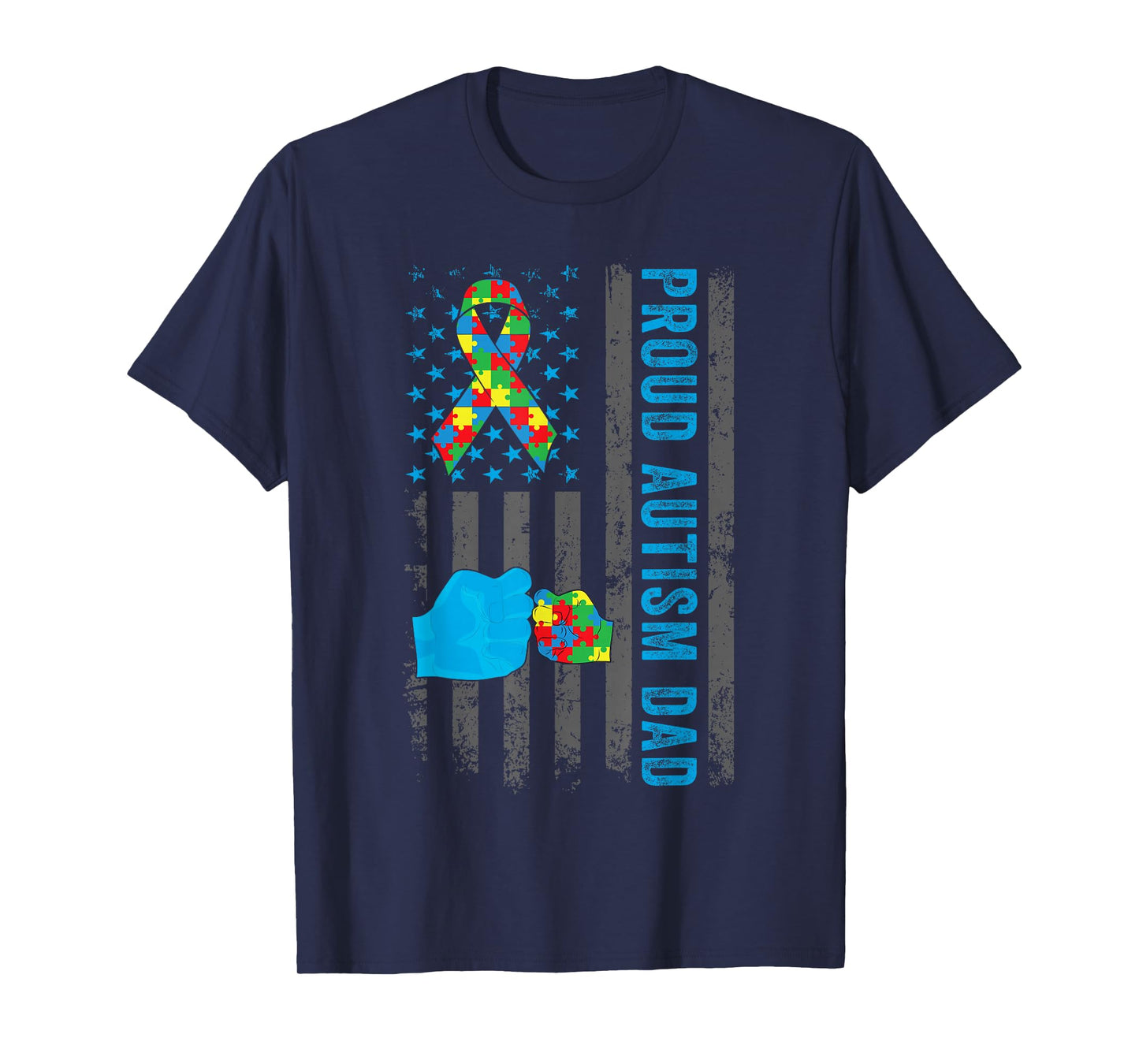 Proud Autism Dad American Flag USA Autism Awareness Dad Men T-Shirt