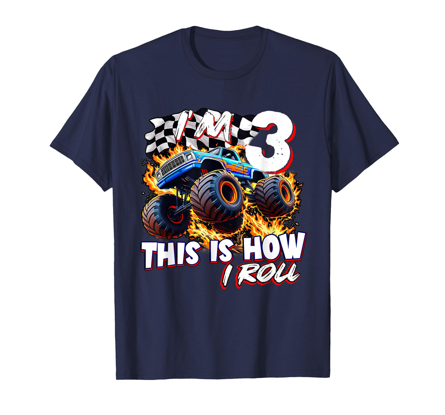 Funny 3 Year Old Birthday Boy Monster Truck 3rd Bday Kids T-Shirt