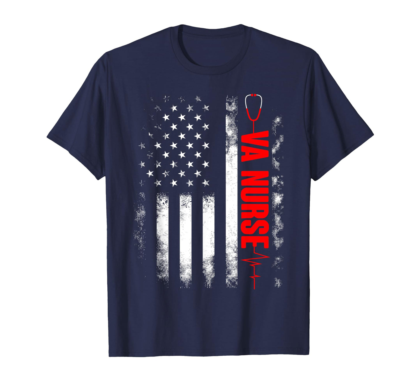 Womens VA Nurse USA American Flag Stethoscope 4th of July T-Shirt