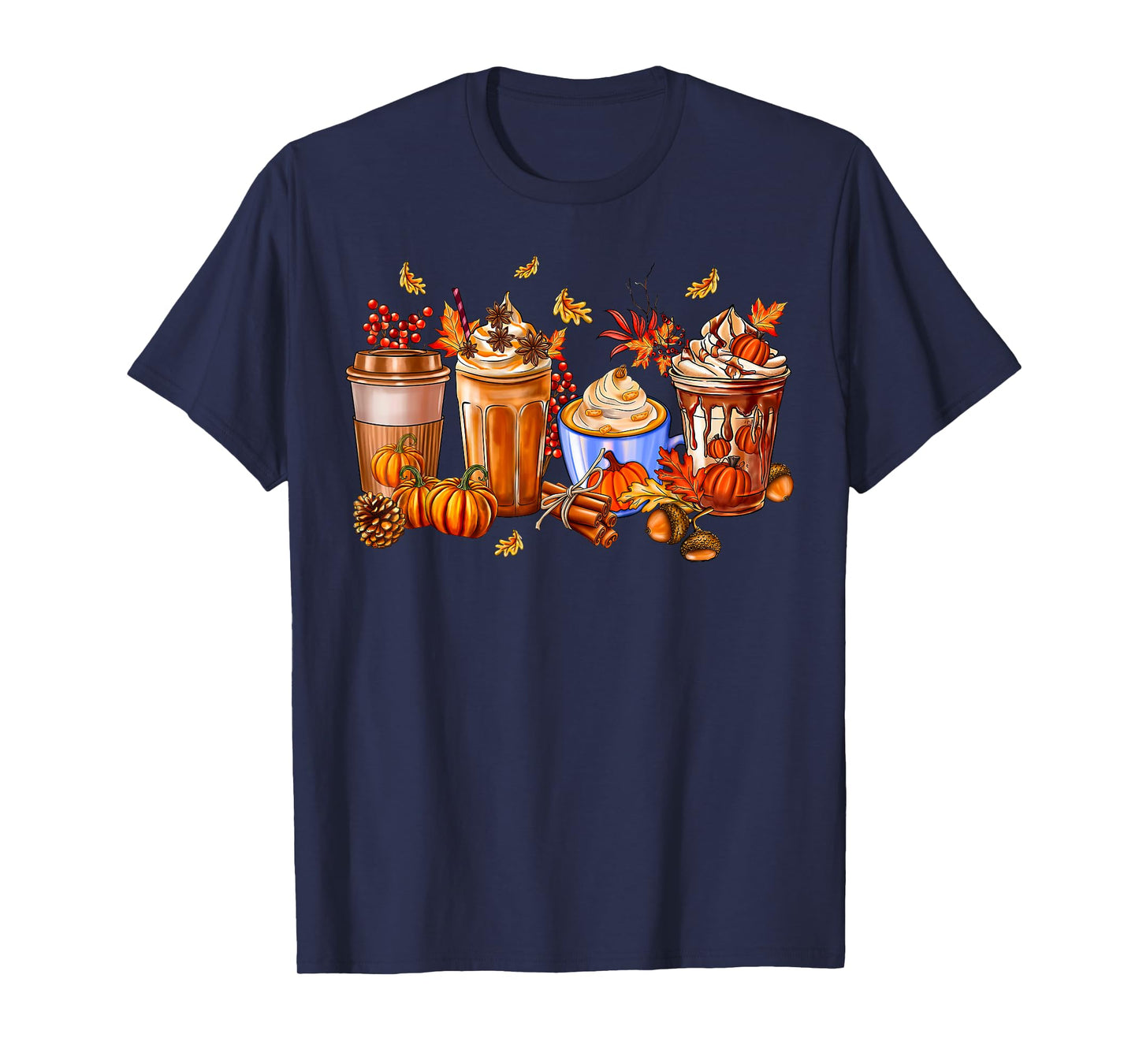 Pumpkin Spice Latte Coffee Cups Autumn Fall Season Costume T-Shirt