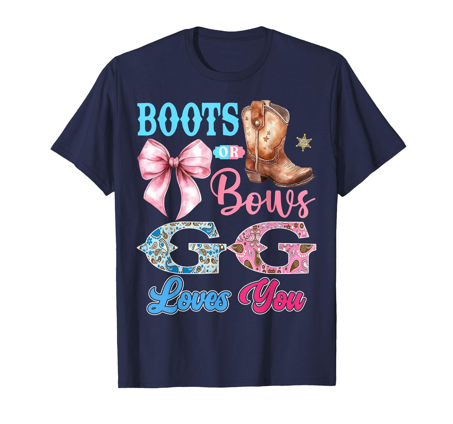 Boots or Bows GG Loves You Gender Reveal Party T-Shirt