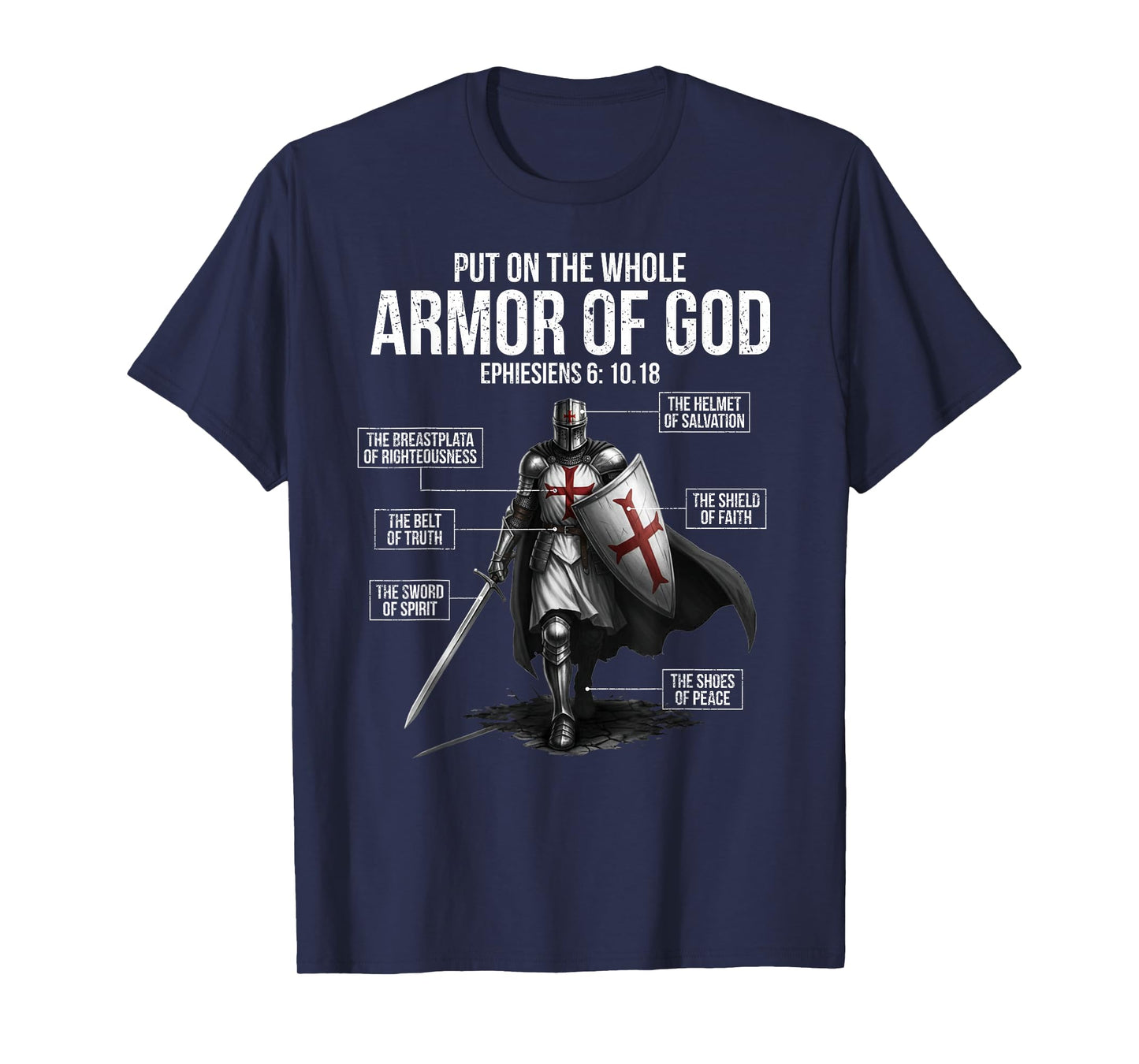 Full Armor of God Men Women Kids Christian Bible Verse T-Shirt - T-Shirt | Navy