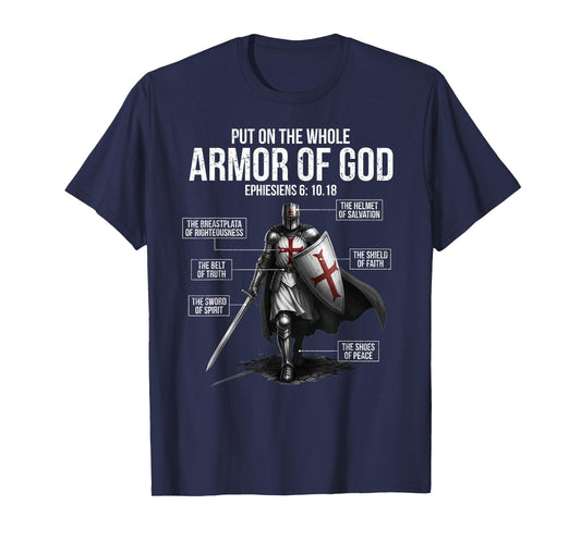 Full Armor of God Men Women Kids Christian Bible Verse T-Shirt - T-Shirt | Navy