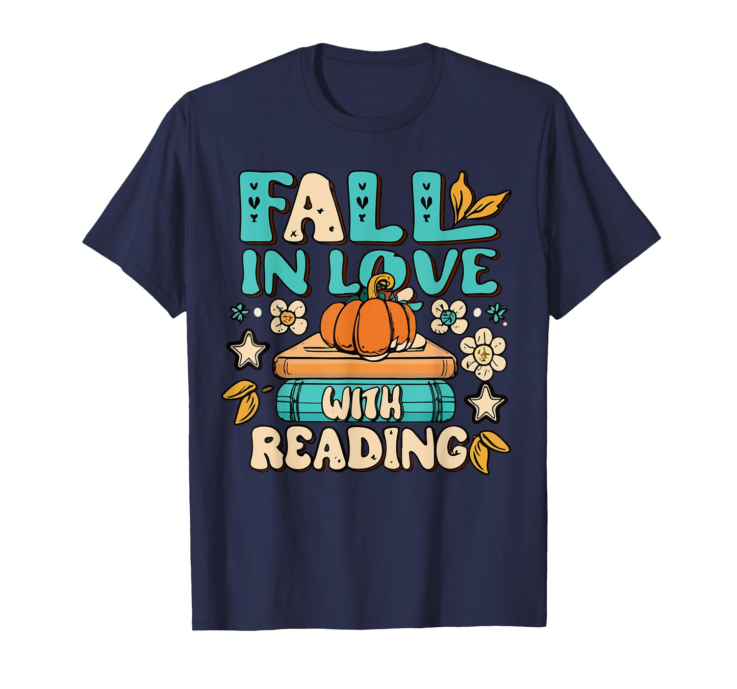 Fall In Love With Reading Book Autumn Pumpkins And Teachers T-Shirt for Men Women Kids