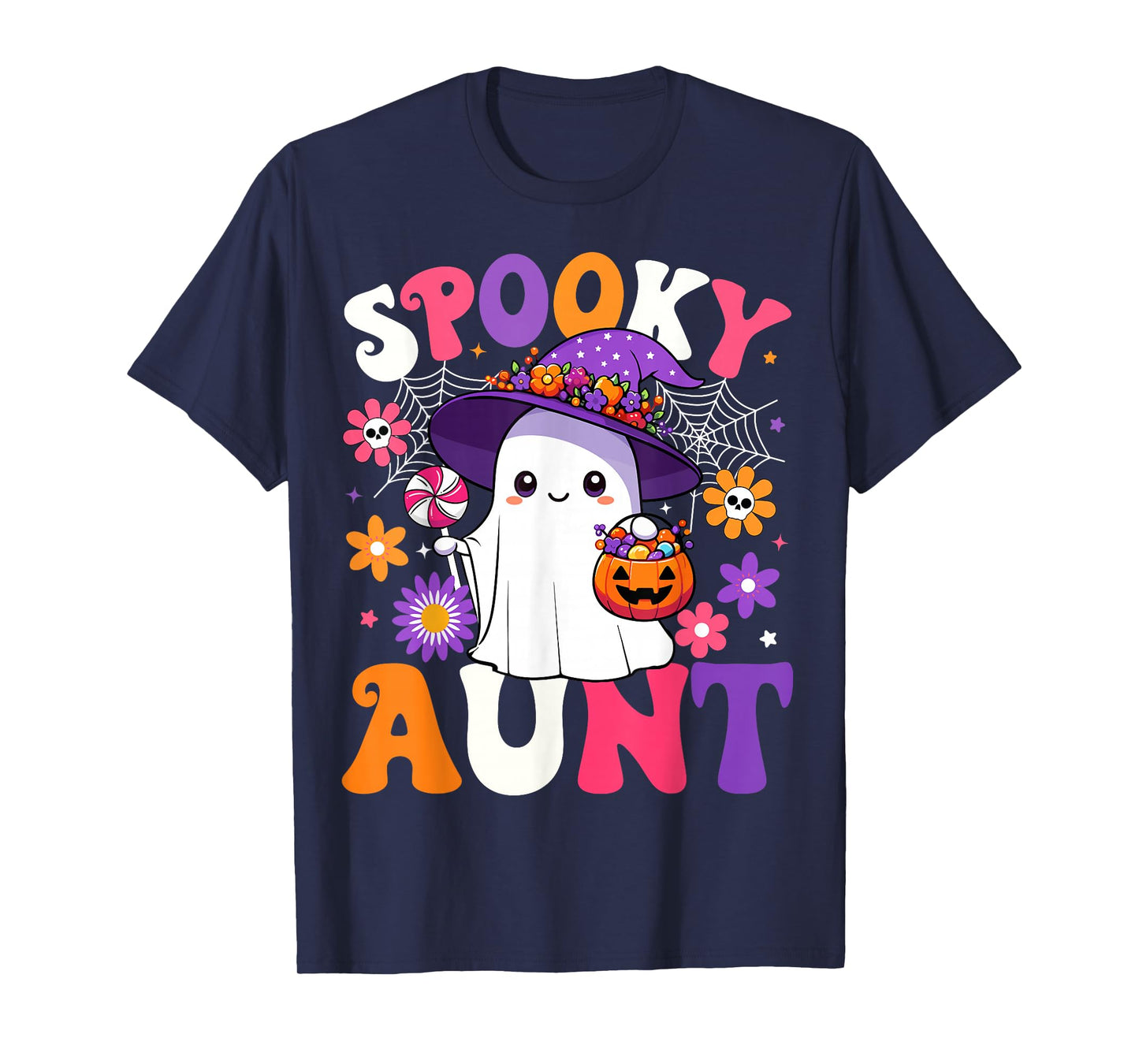 Groovy Spooky Aunt Halloween Ghost Pumpkin Halloween Auntie T-Shirt