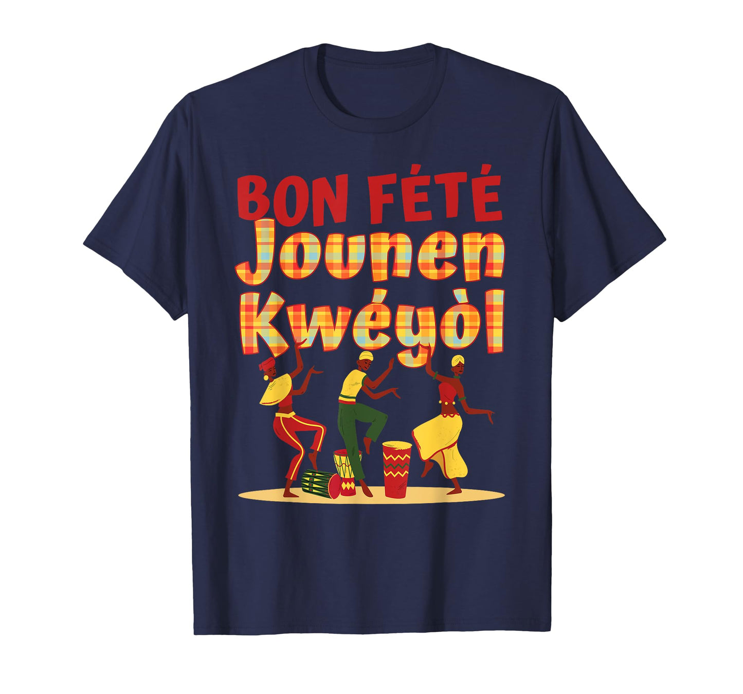 Bon Fete Jounen Kweyol, Happy Creole Day Madras Plaid T-Shirt