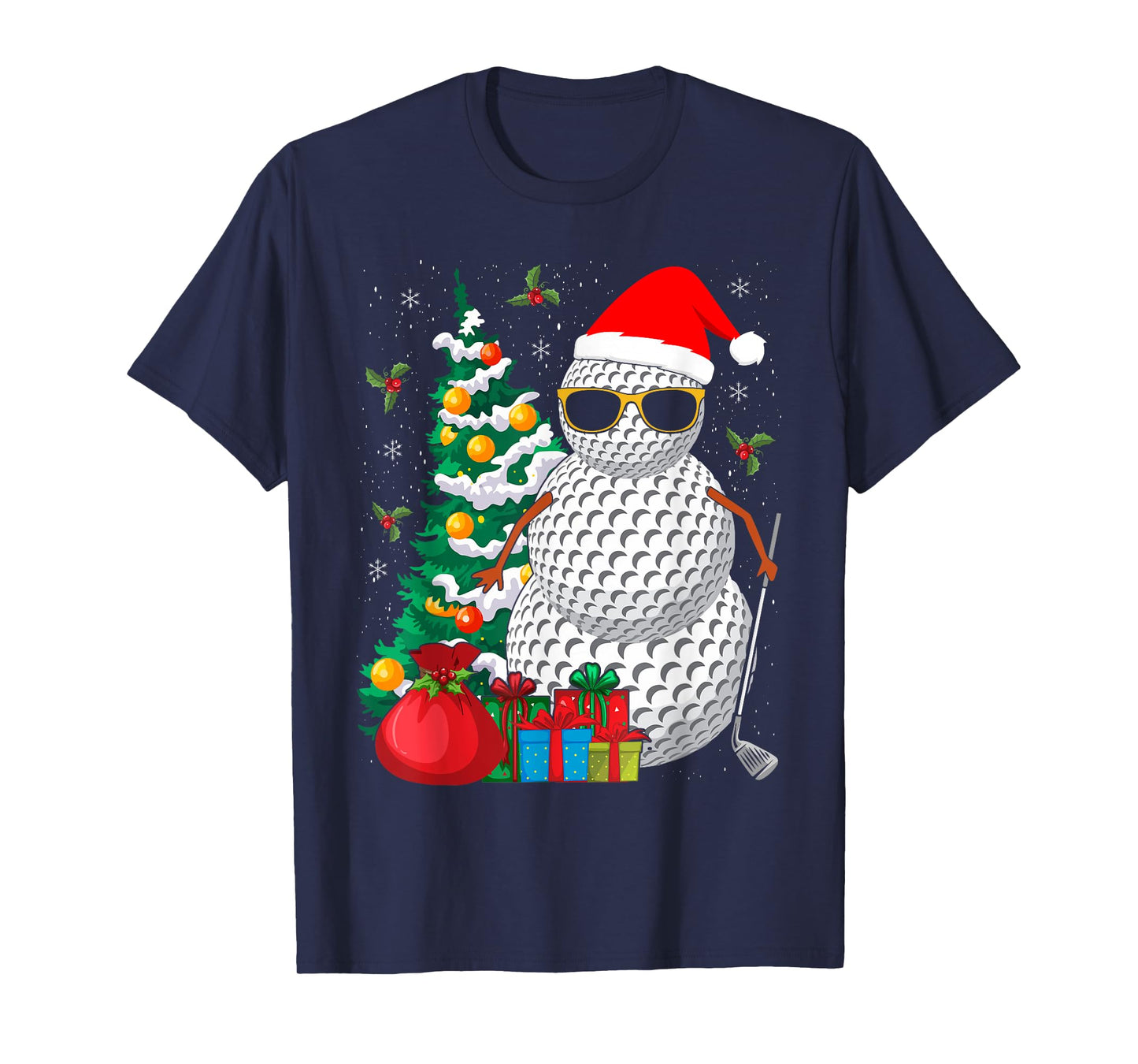Santa Snowman Golf Ball Christmas Golfer T-Shirt