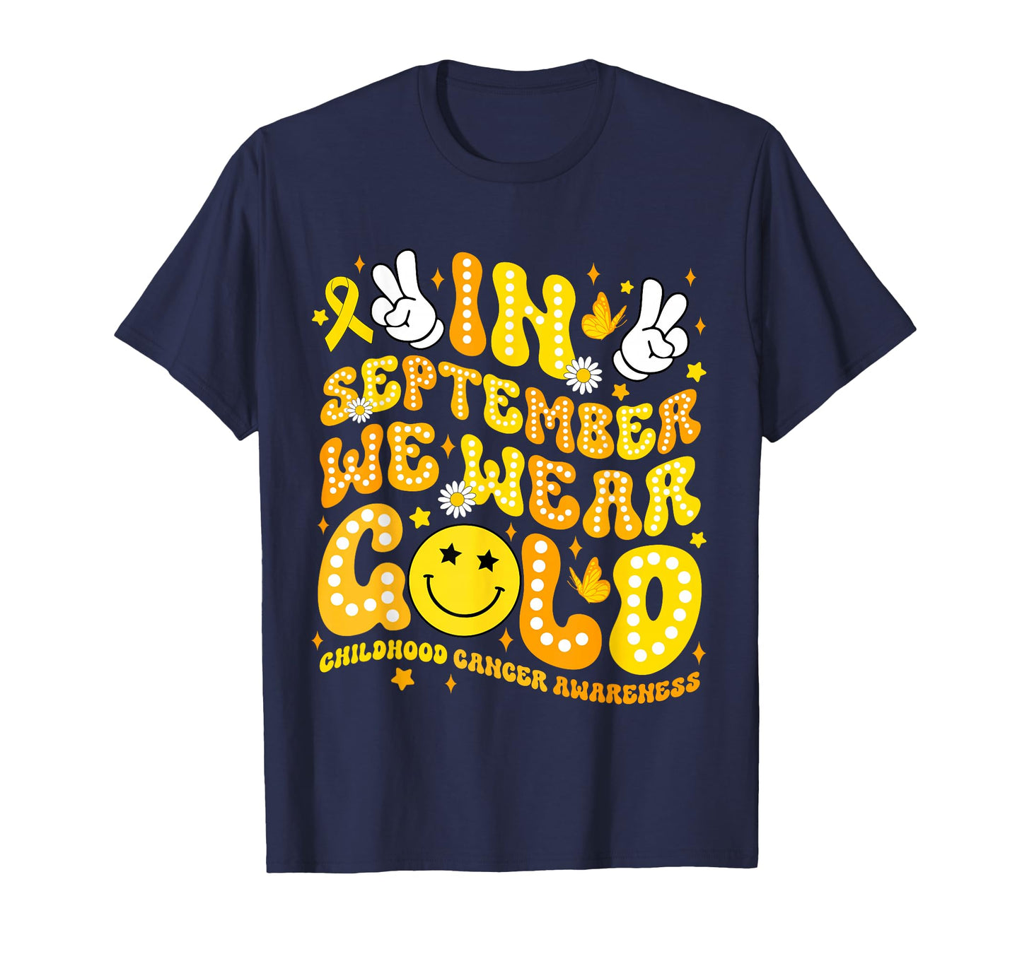 Groovy in September We Wear Gold Childhood Cancer Awareness T-Shirt