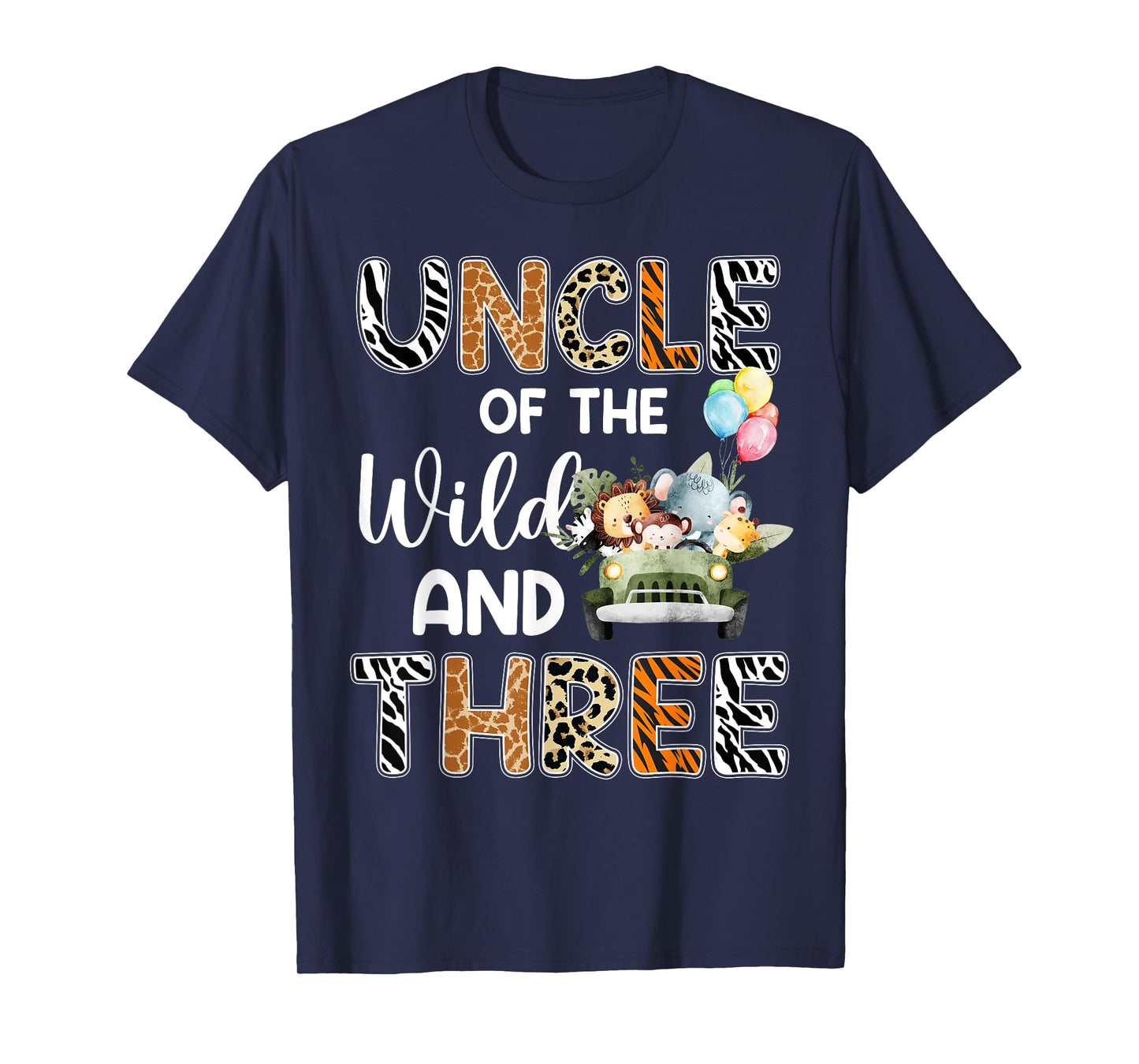 Uncle Of The Wild and Three 3 Birthday Zoo Safari Jungle T-Shirt