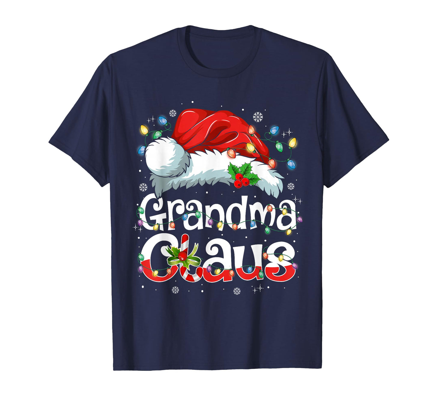 Grandma Claus Shirt Christmas Lights Pajama Family Matching T-Shirt