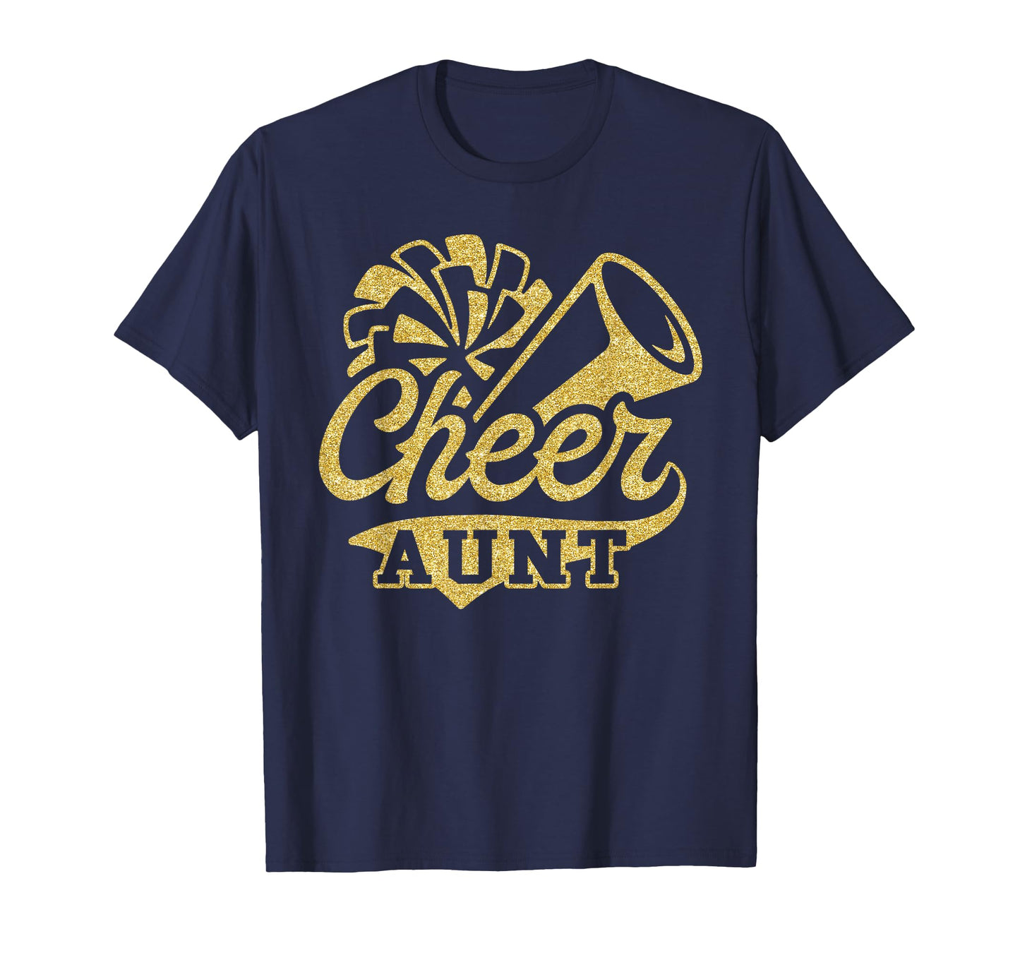 Cheer Aunt Biggest Fan Cheerleader Black Yellow Gold Pom Pom T-Shirt