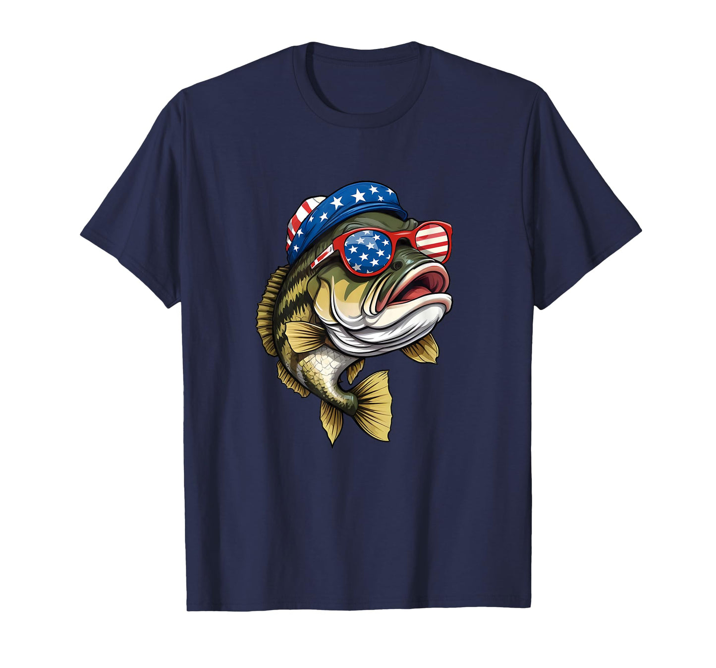 Bass Fish 4th Of July American US Flag Patriotic Fishing T-Shirt