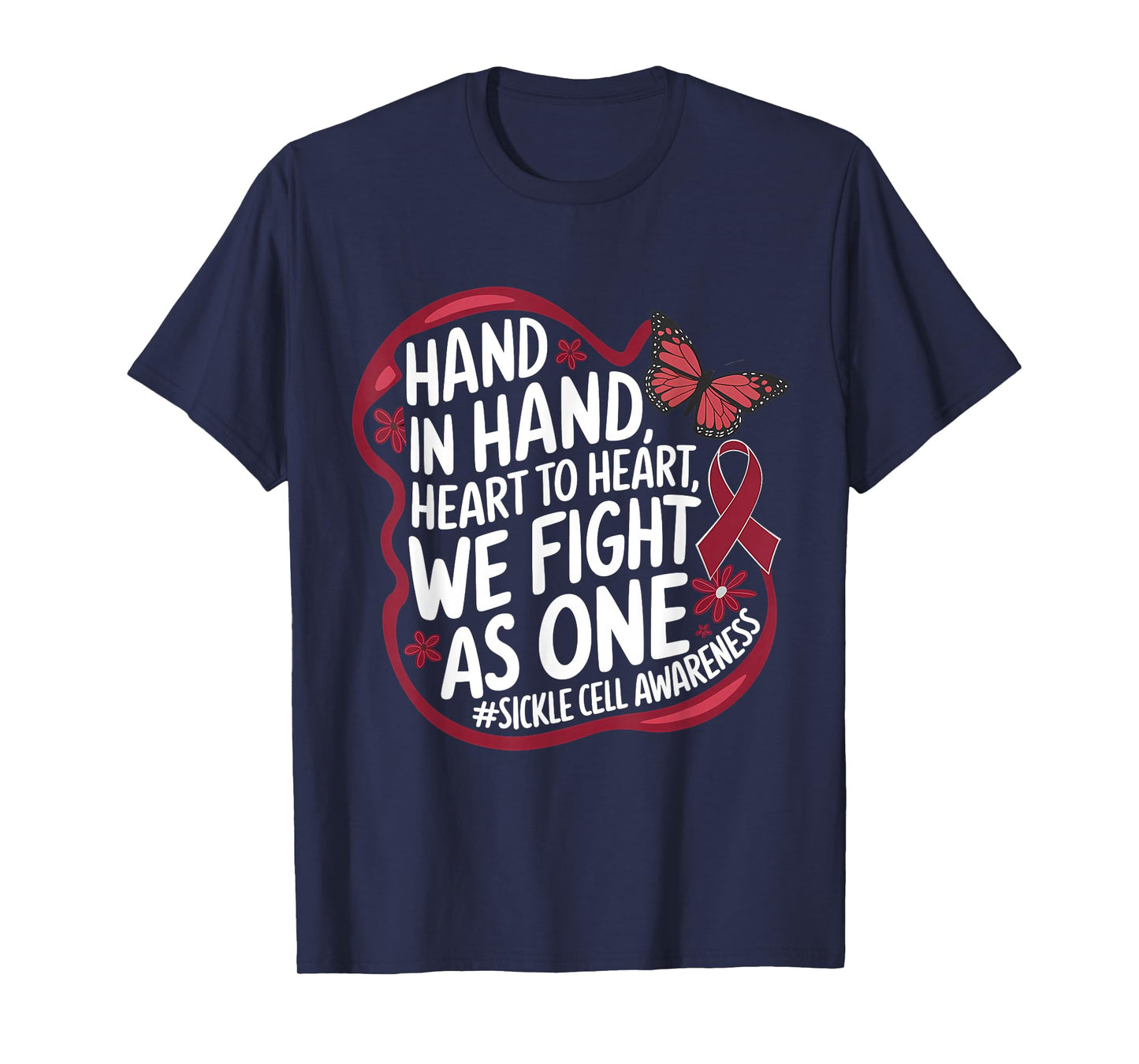 Sickle Cell Awareness Hand In Hand Burgundy Ribbon Anemia T-Shirt