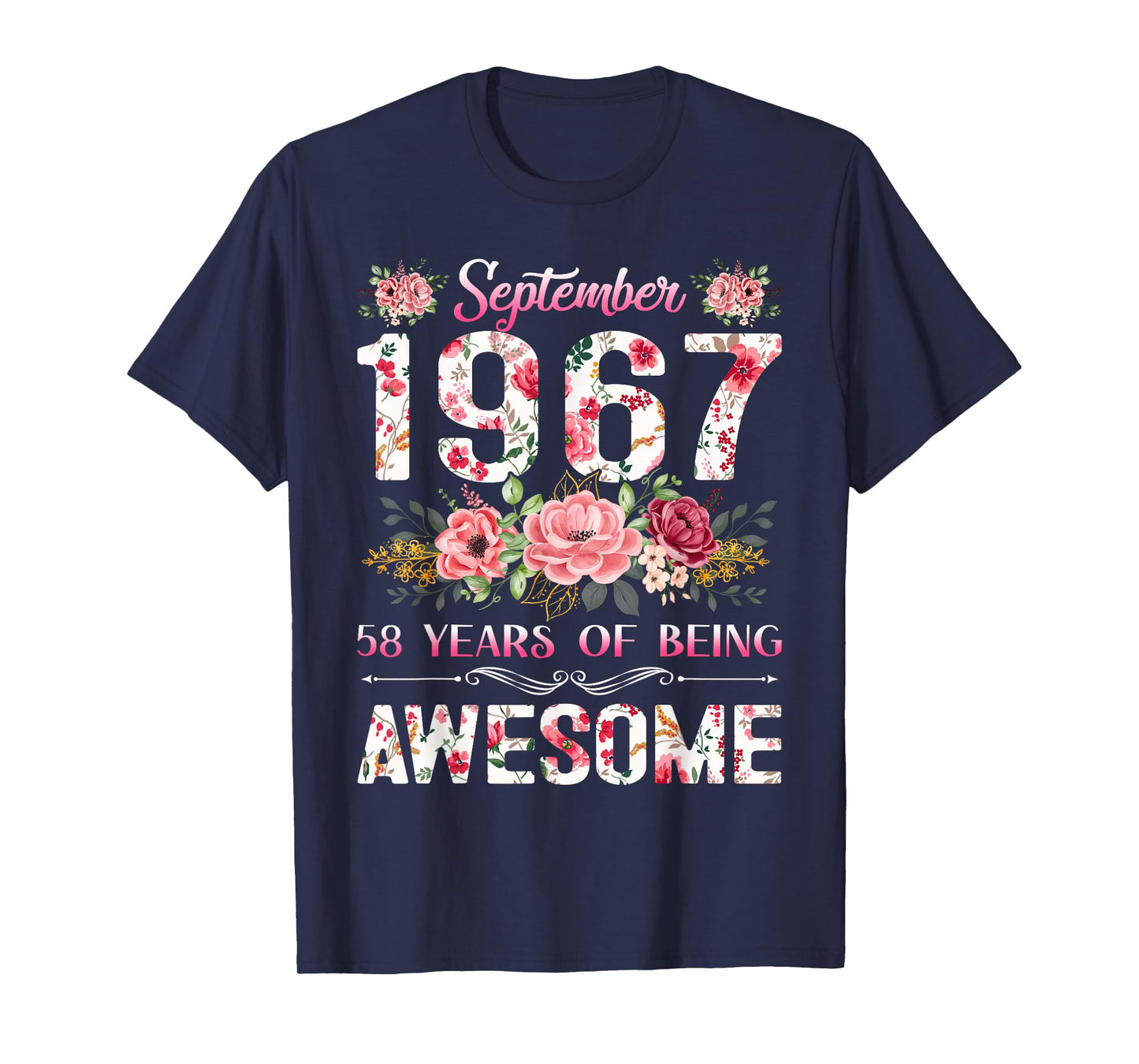 58 Year Old Floral September 1967 58th Birthday Gifts Women T-Shirt