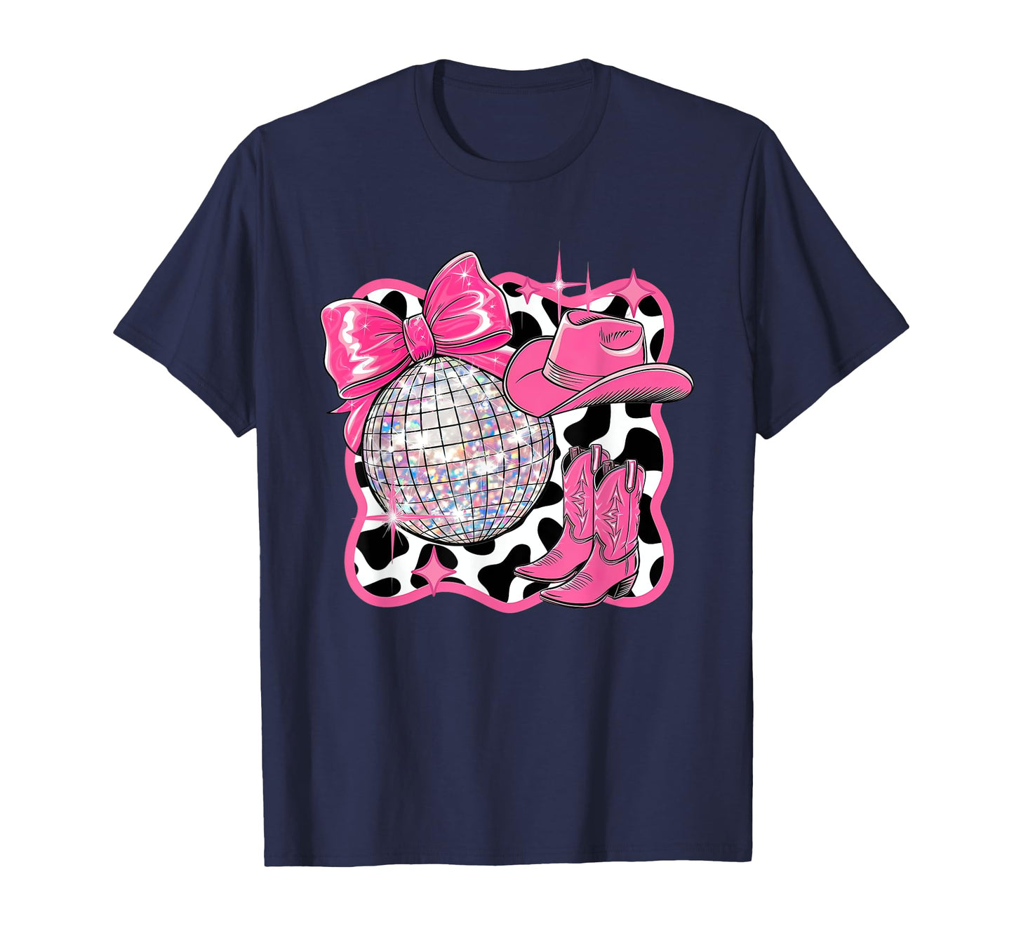 Aesthetic Coquette Western Cowgirl Cowboy Boot Hat Disco Bow T-Shirt