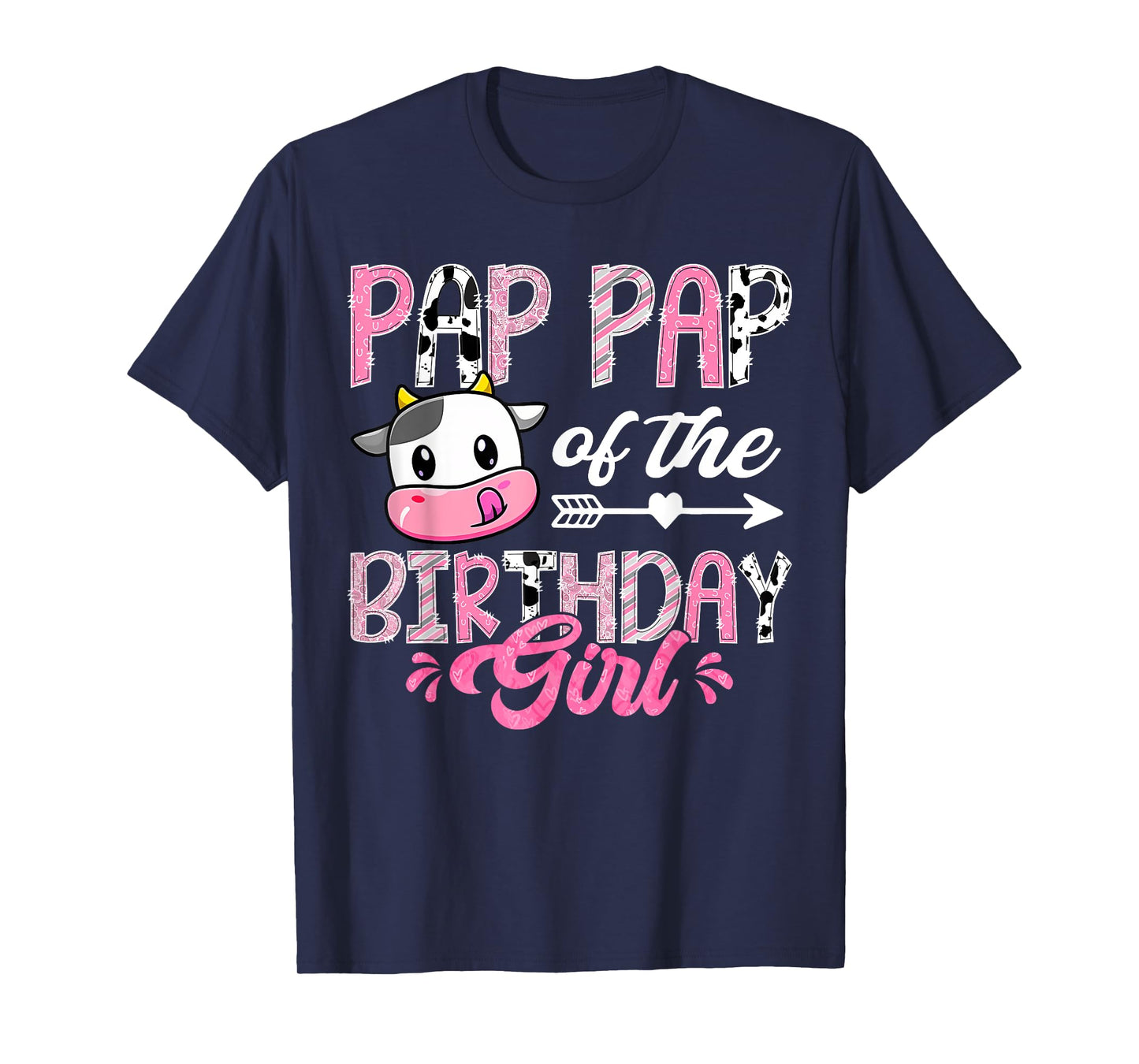 Pap Pap Of The Birthday Girl Pink Farm Cow 1St Birthday T-Shirt
