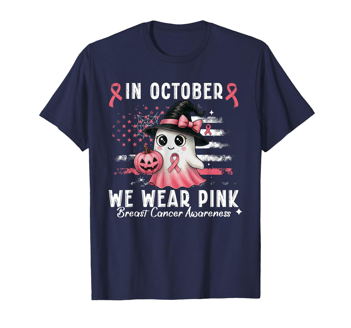 Breast Cancer Shirt for Women in October We Wear Pink Ghost T-Shirt