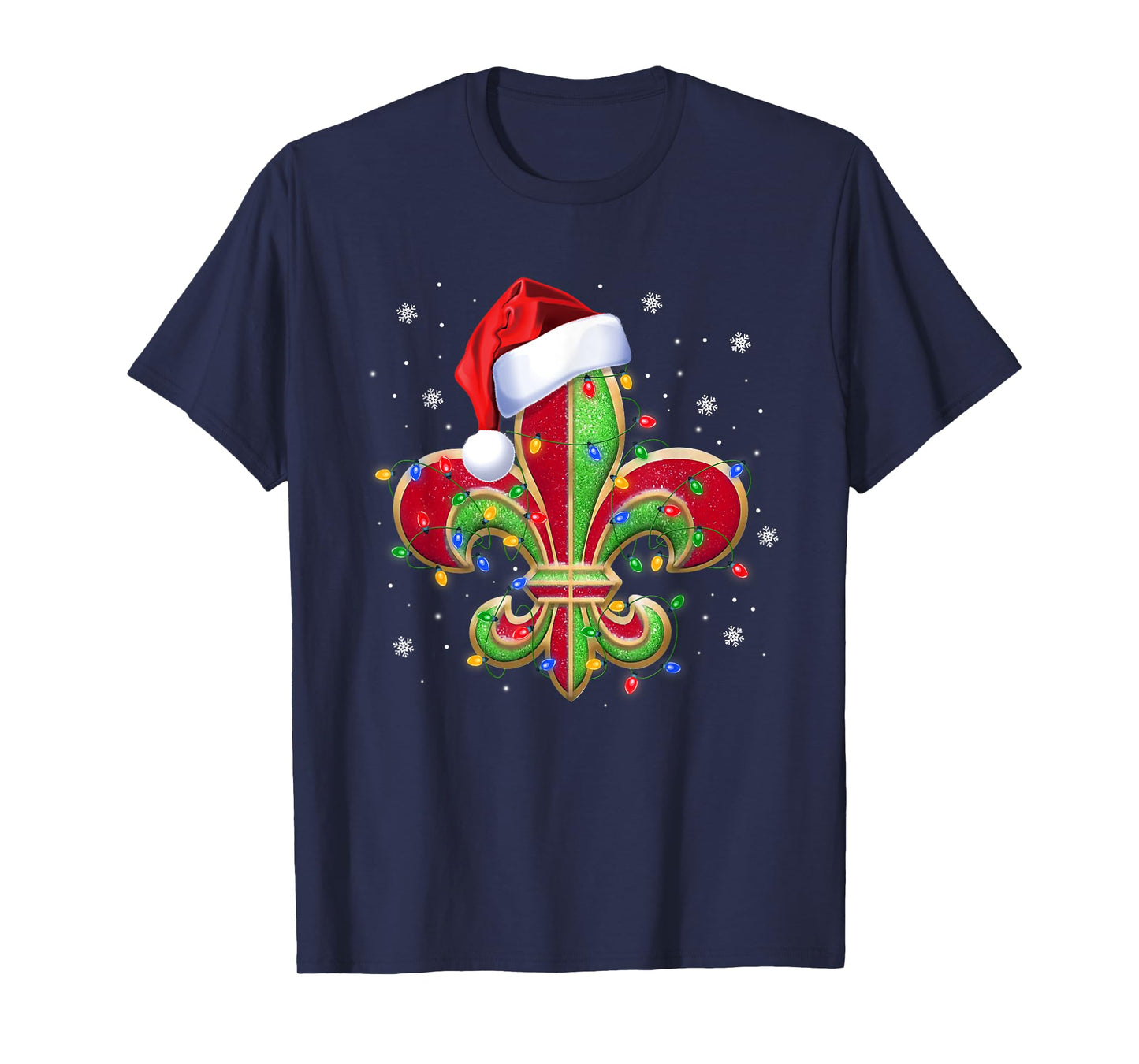 Fleur De Lis Christmas Ornament with Santa Hat Xmas Lights T-Shirt