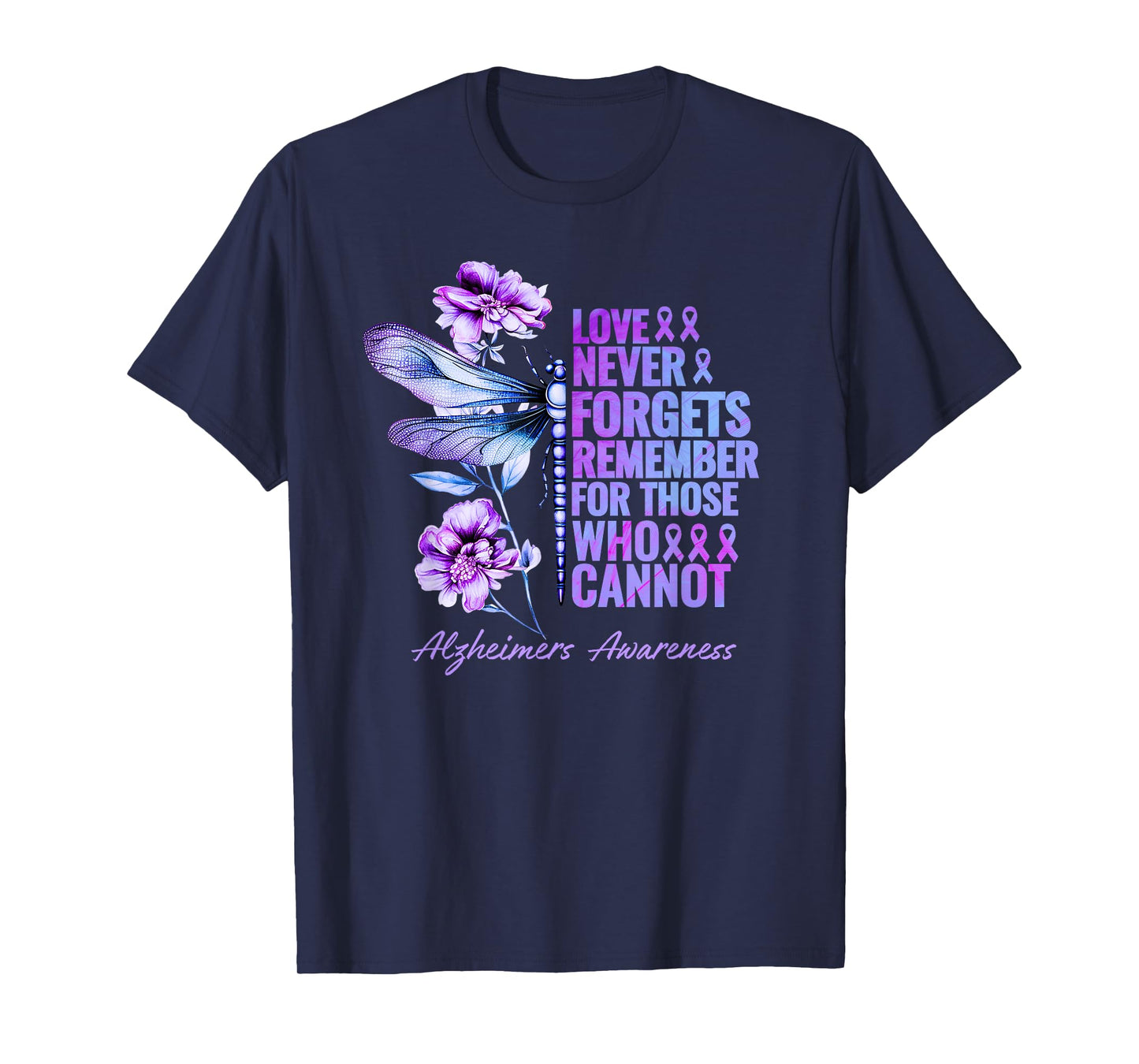 Alzheimer Awareness Support for Men Women Purple Butterfly T-Shirt