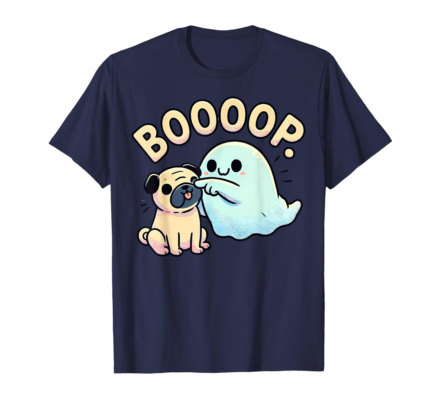 Funny Halloween Ghost Pug Boop Silly Puppy Dog Humor Men Women Kids T-Shirt