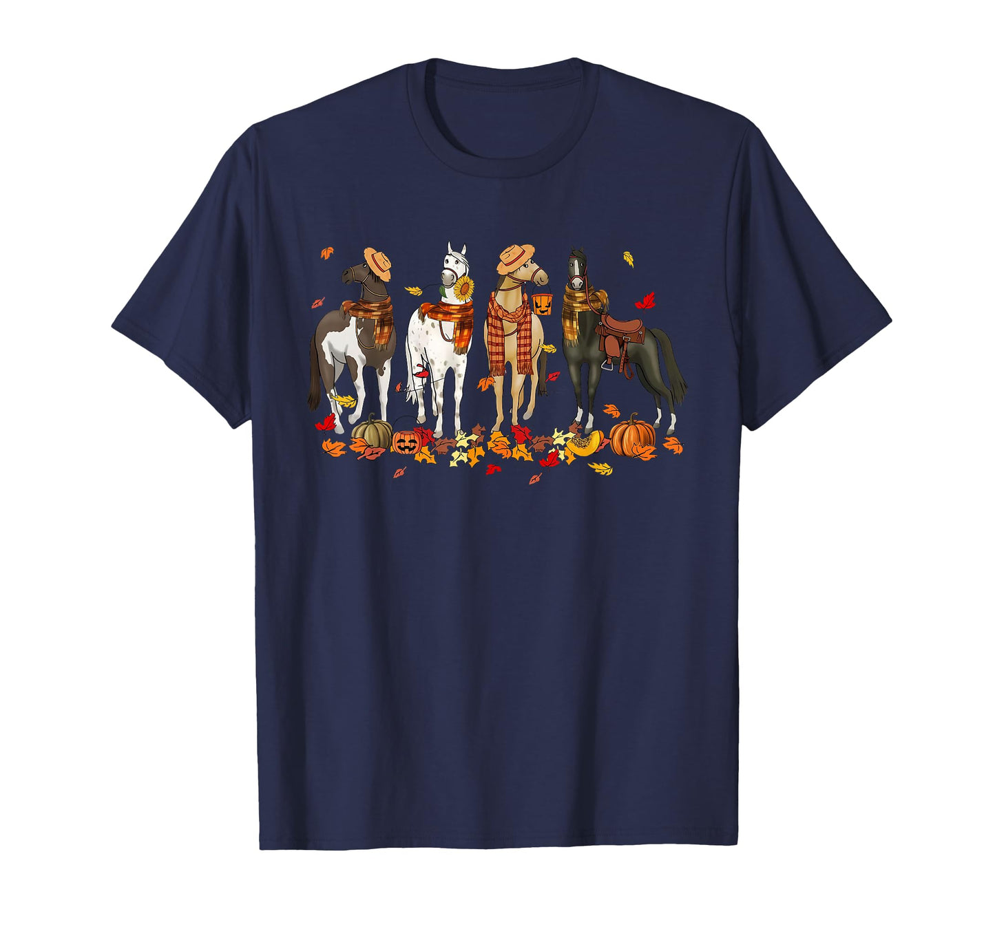Fall Horse Thanksgiving Horse Autumn Leaves Western Horses T-Shirt