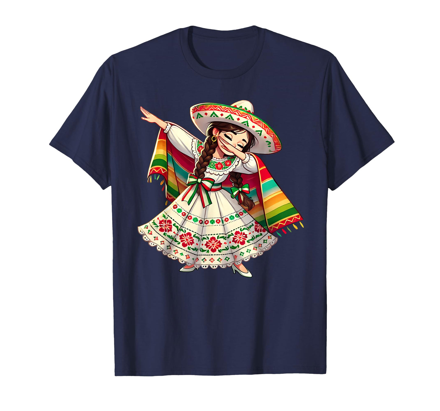 Funny Dabbing Mexican Poncho Sombrero Cinco de Mayo Girl T-Shirt
