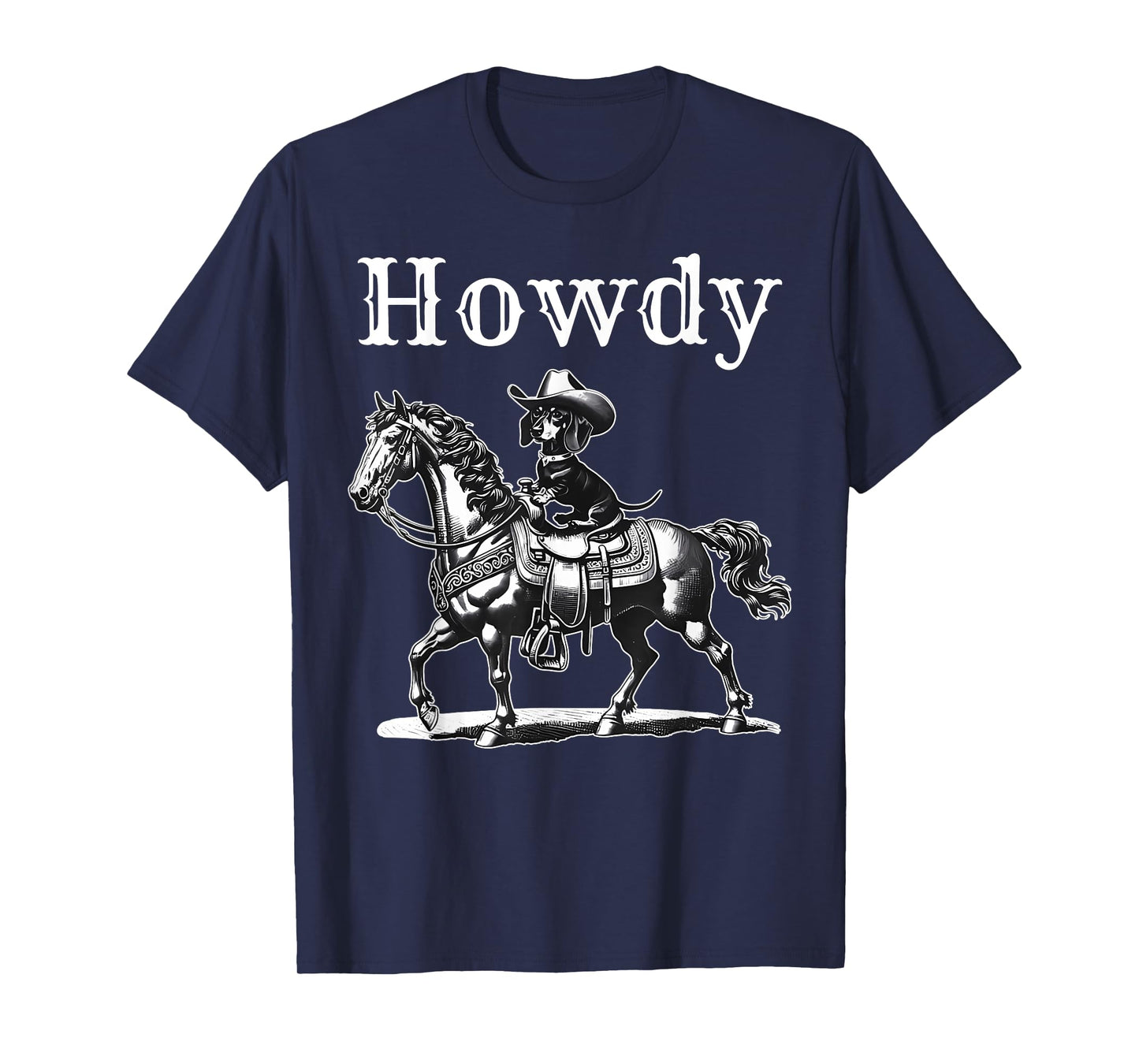 Howdy Cowboy Dachshund Riding Horse Western Wiener Dog Retro T-Shirt