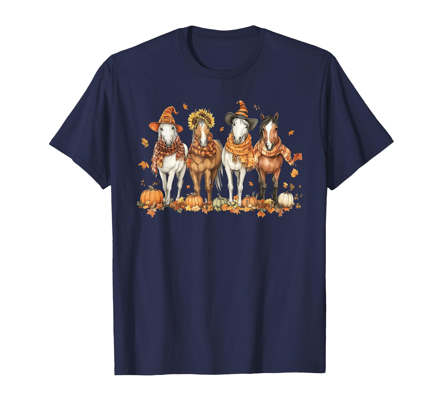 Fall Horse Thanksgiving Horse Autumn Leaves Western Horses T-Shirt