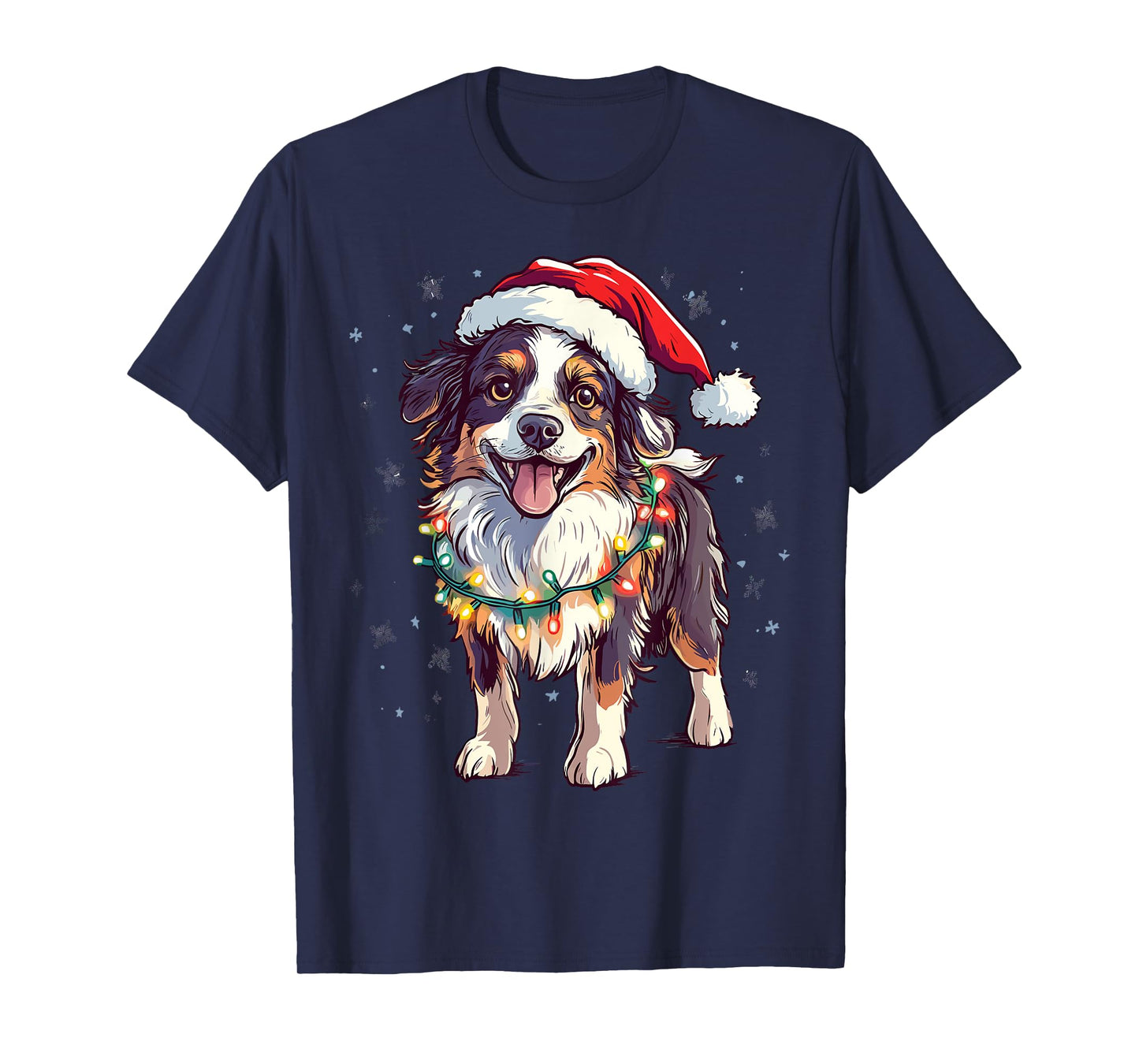Australian Shepherd Santa Christmas Tree Lights Xmas Aussie T-Shirt
