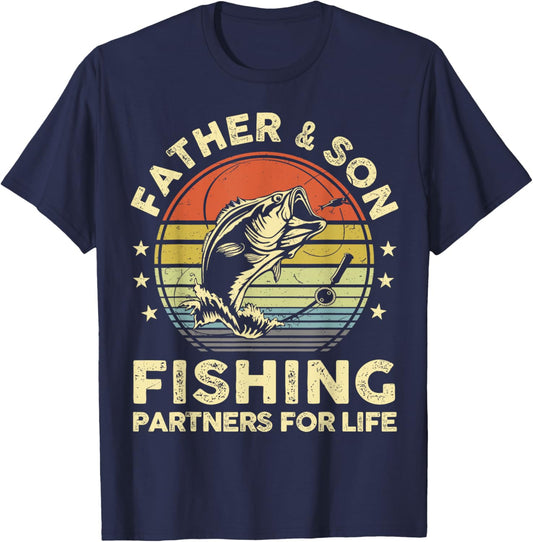 Father Son Matching Fishing-Shirt Funny Bass Fish Dad T-Shirt