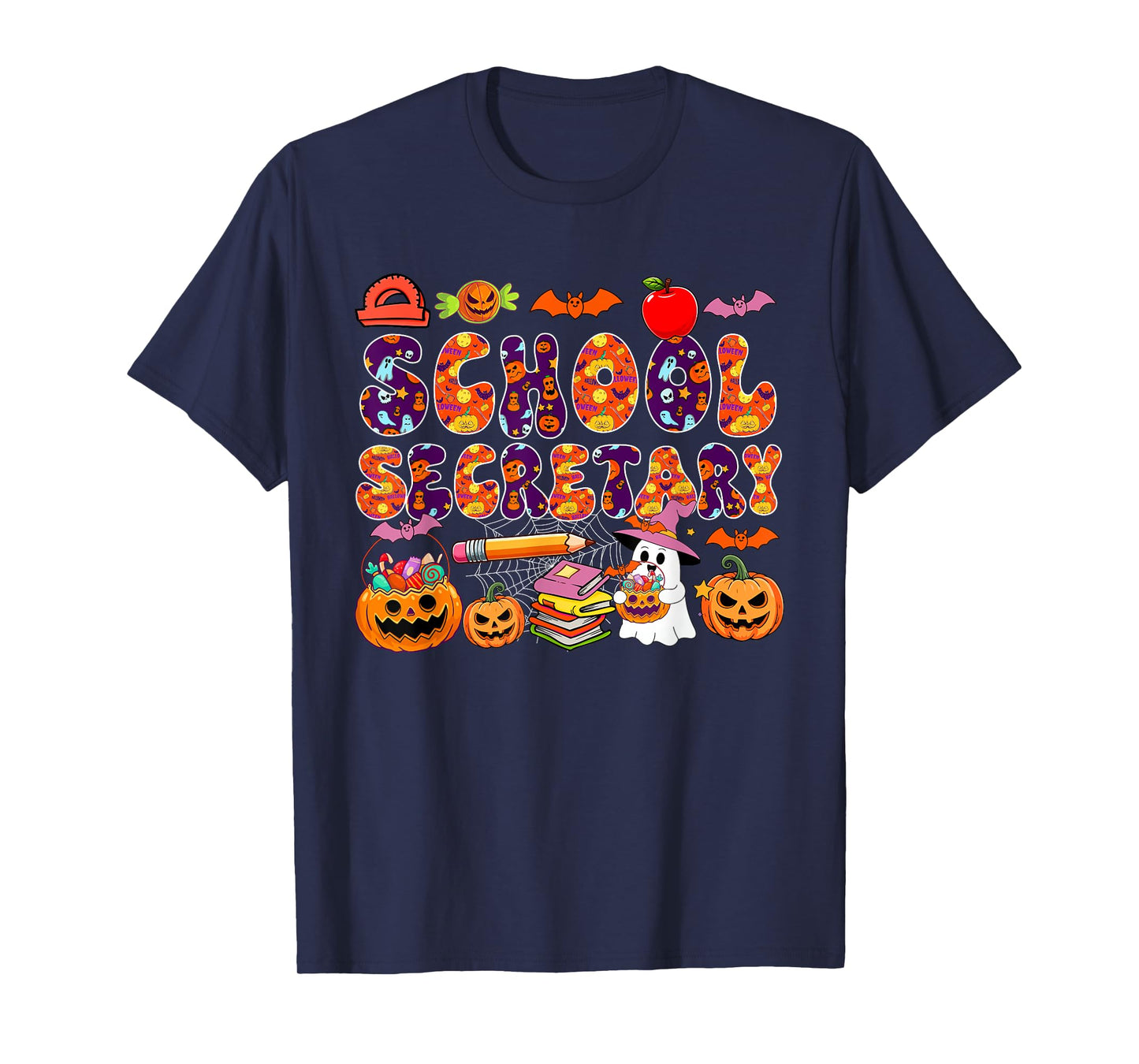 School Secretary Halloween Boo Carved Pumpkins Job Team T-Shirt