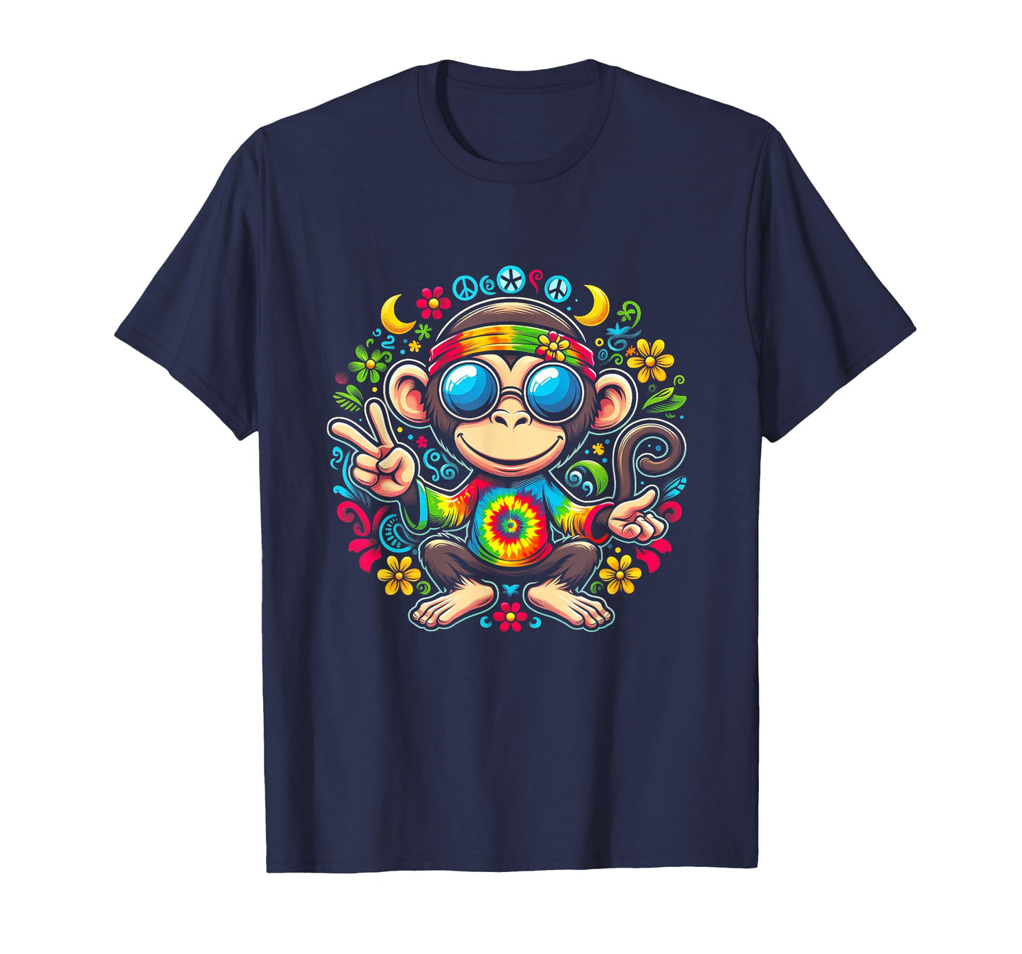 Monkey Peace Sign Tie Dye For Boys And Girl Hippie Colorful T-Shirt