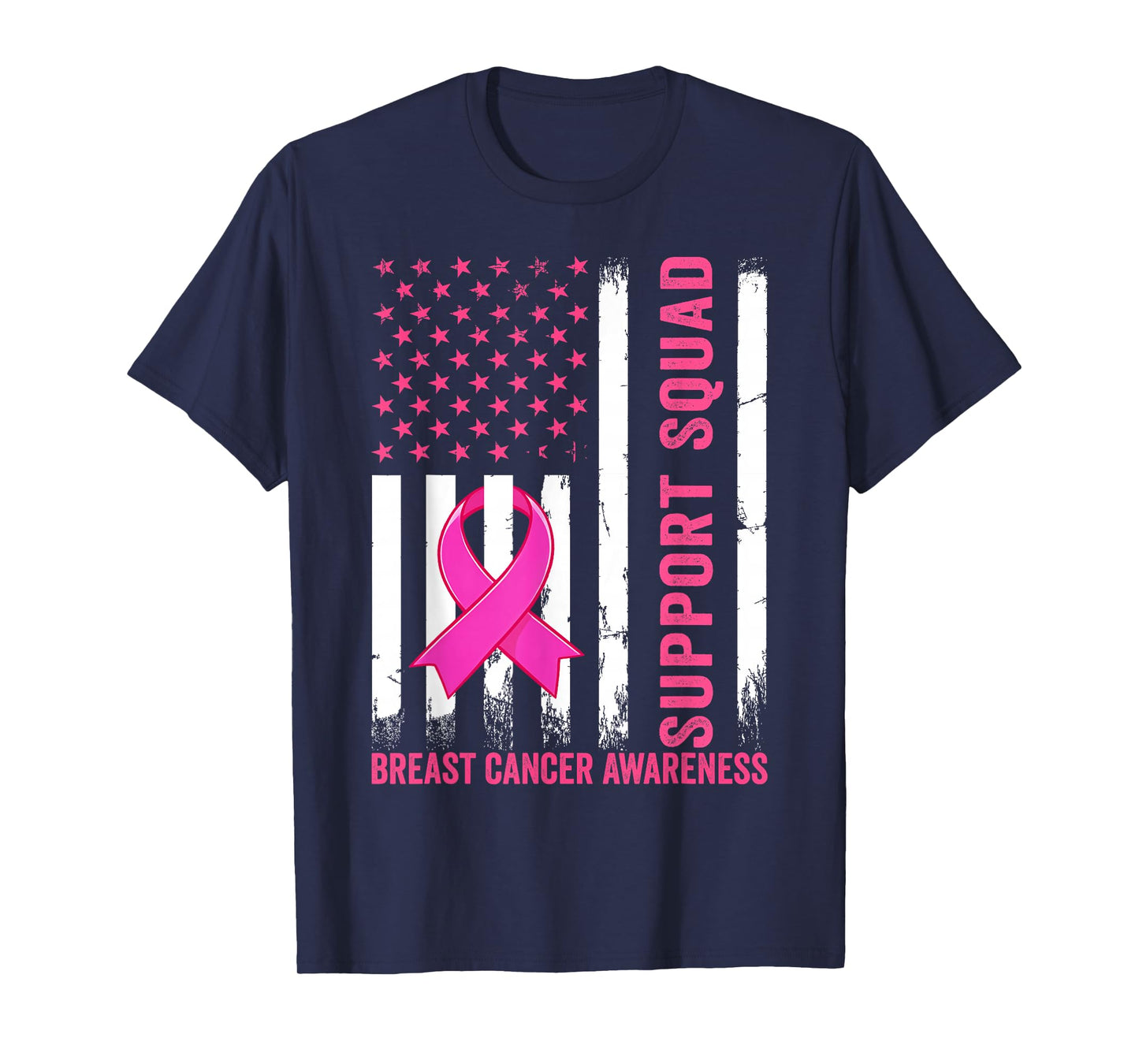 Support Squad Breast Cancer Awareness US Flag Pink Ribbon T-Shirt