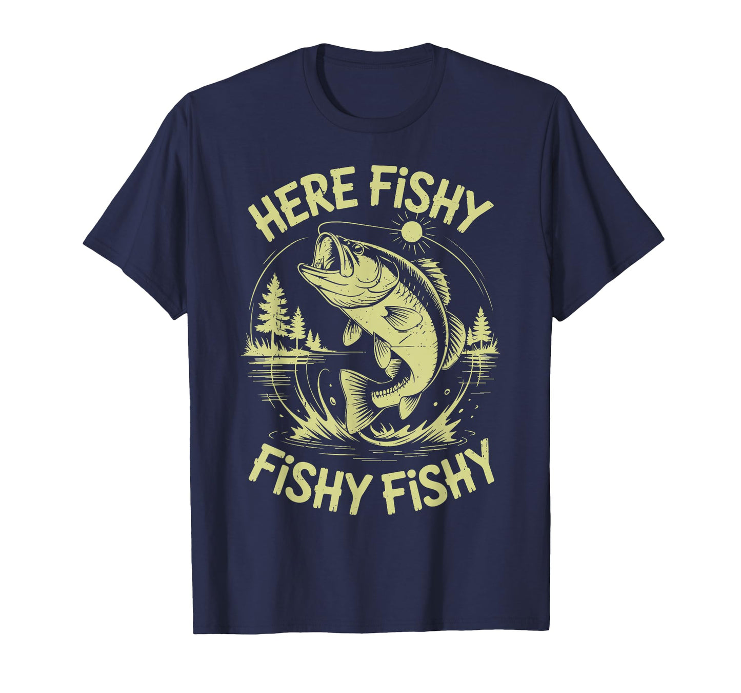 Men Here-Fishy Funny Dad Fishing Gift from Son Boy Bass Fish T-Shirt