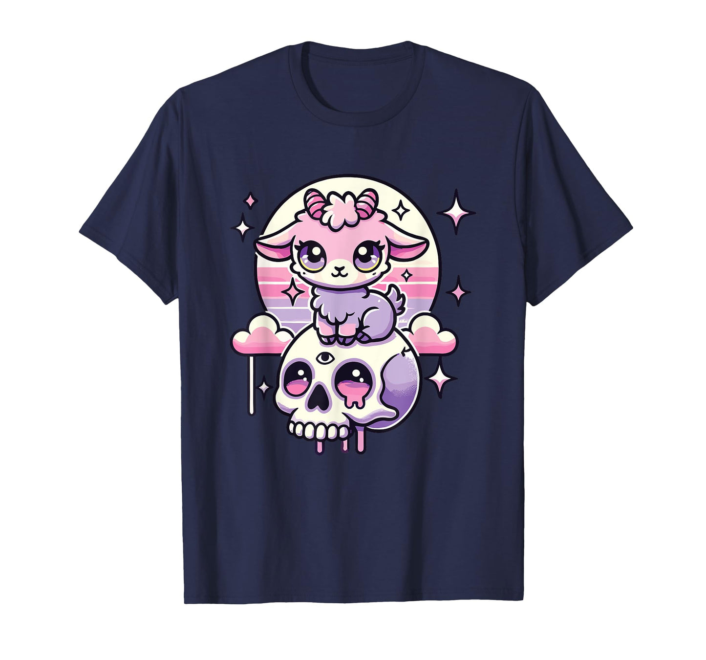 Kawaii Pastel Goth Cute Creepy Goat Bat Skeleton T-Shirt